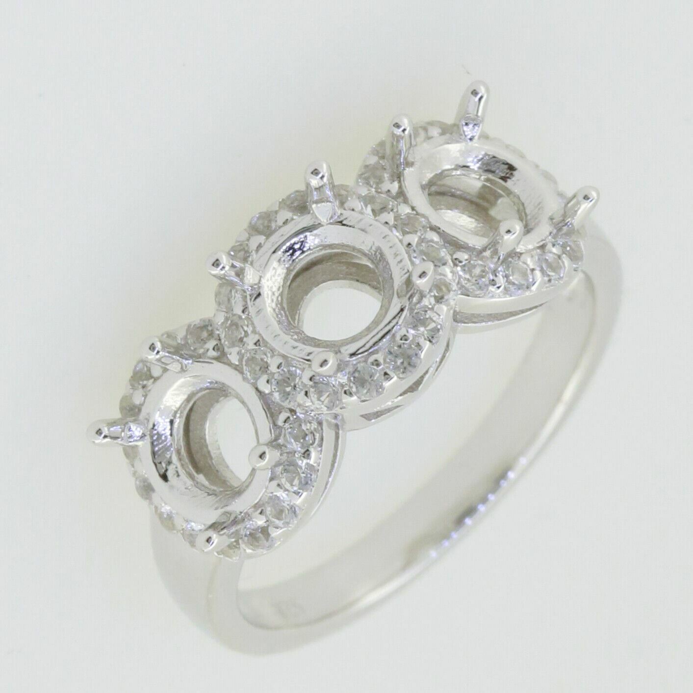 Sterling Silver Semi Mount Ring Setting Round RD 6x6mm 3 Stone Topaz