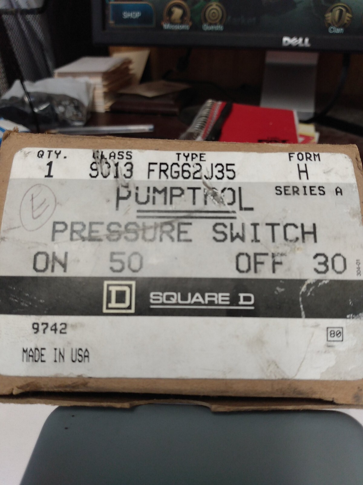 Square D 9013 FRG62J35 Pressure Switch