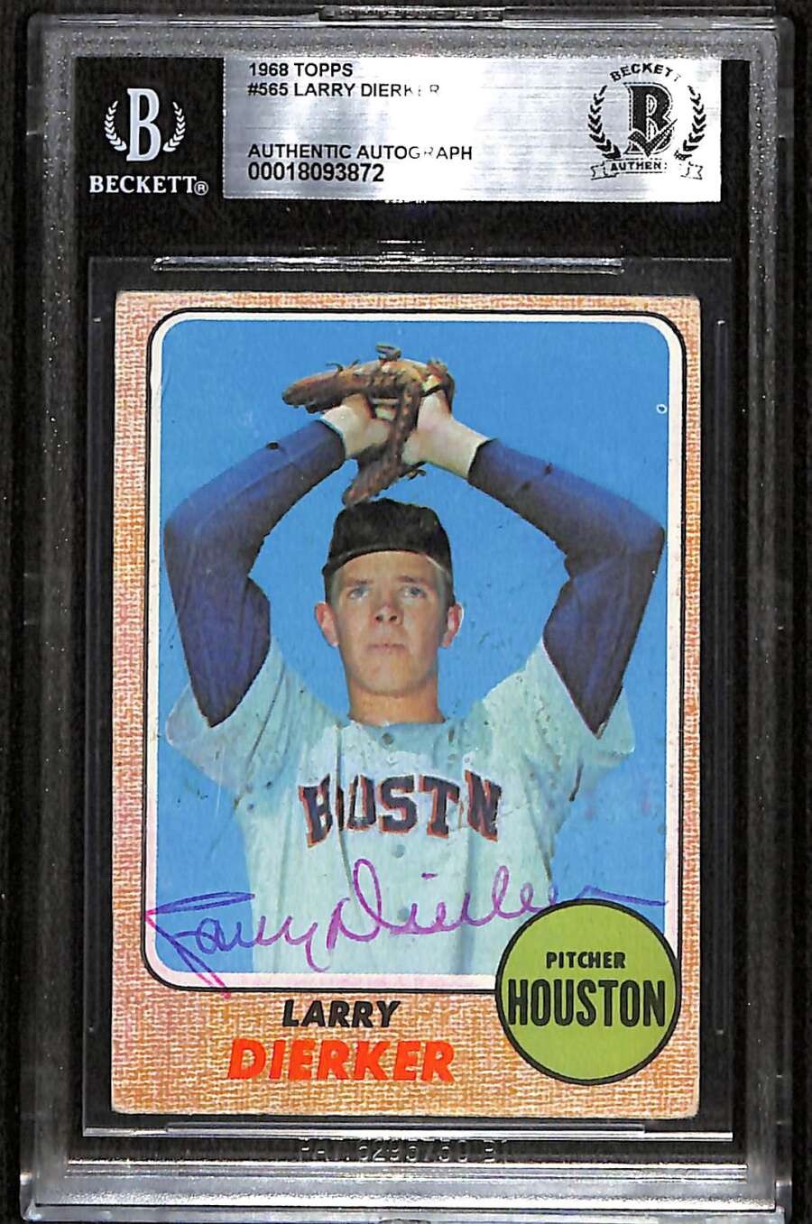 1968 Topps 565 Larry Dierker  BGS Auto Autographed BAS Authentic C100907