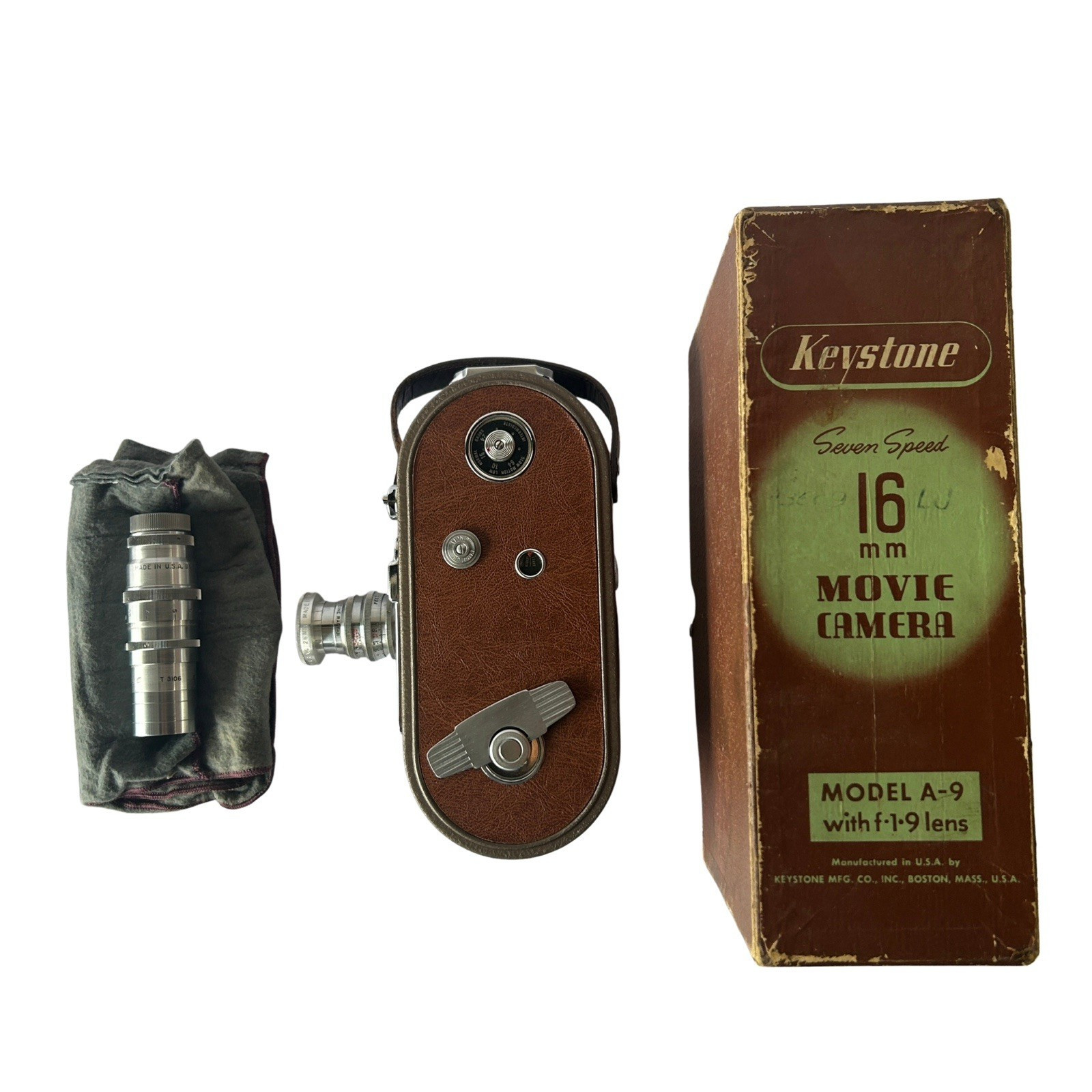 Keystone Criterion Model A-9 Seven Speed 16mm Movie Camera w Box Elgeet Lens