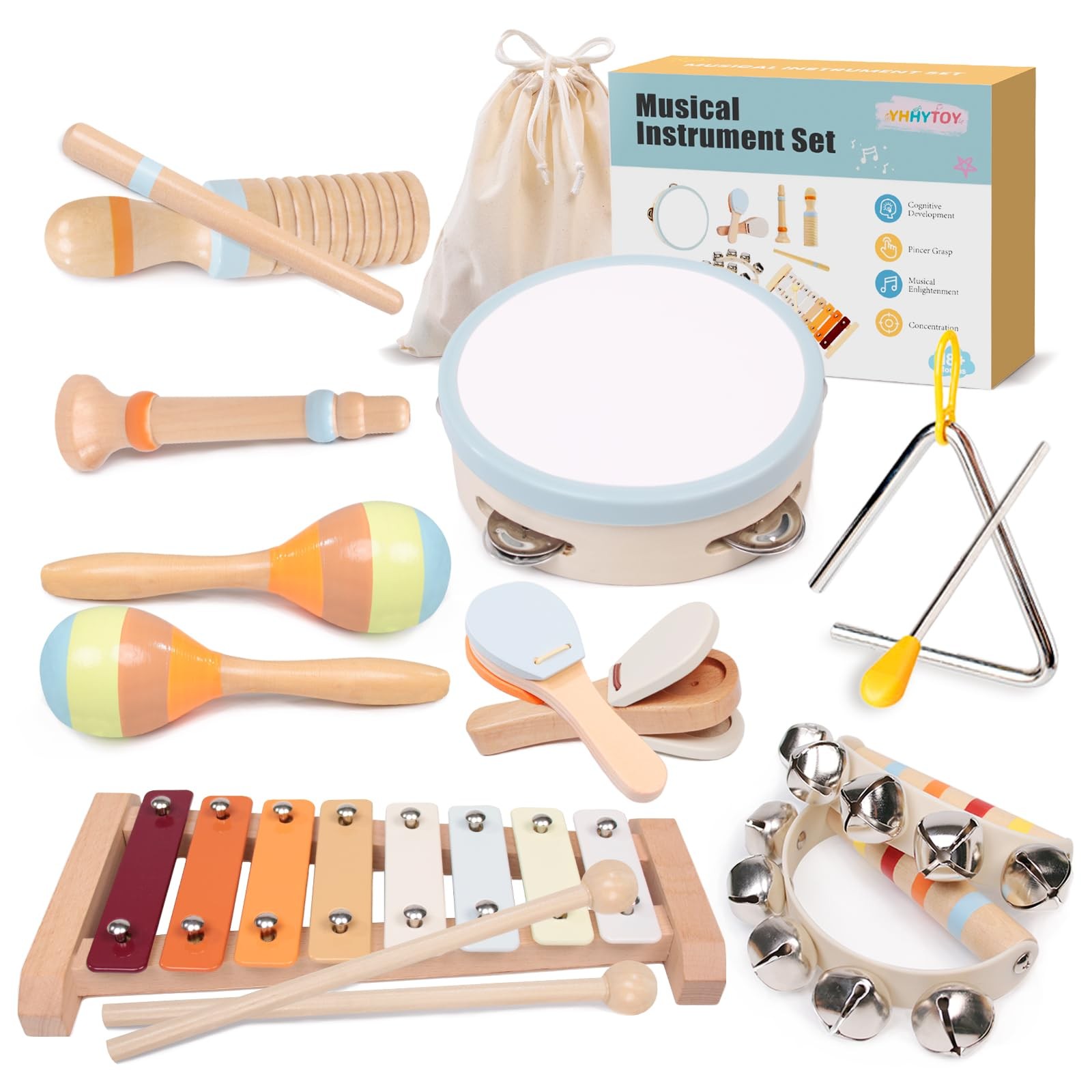 Baby Musical Instruments Set - Montessori Wooden 18 Month Old Baby Musical Toys,