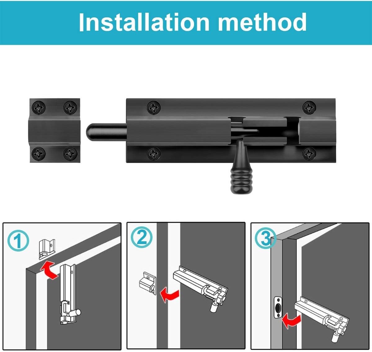 Durable 5" Black Aluminum Slide Bolt Latch - 2 Pack with Easy Installation