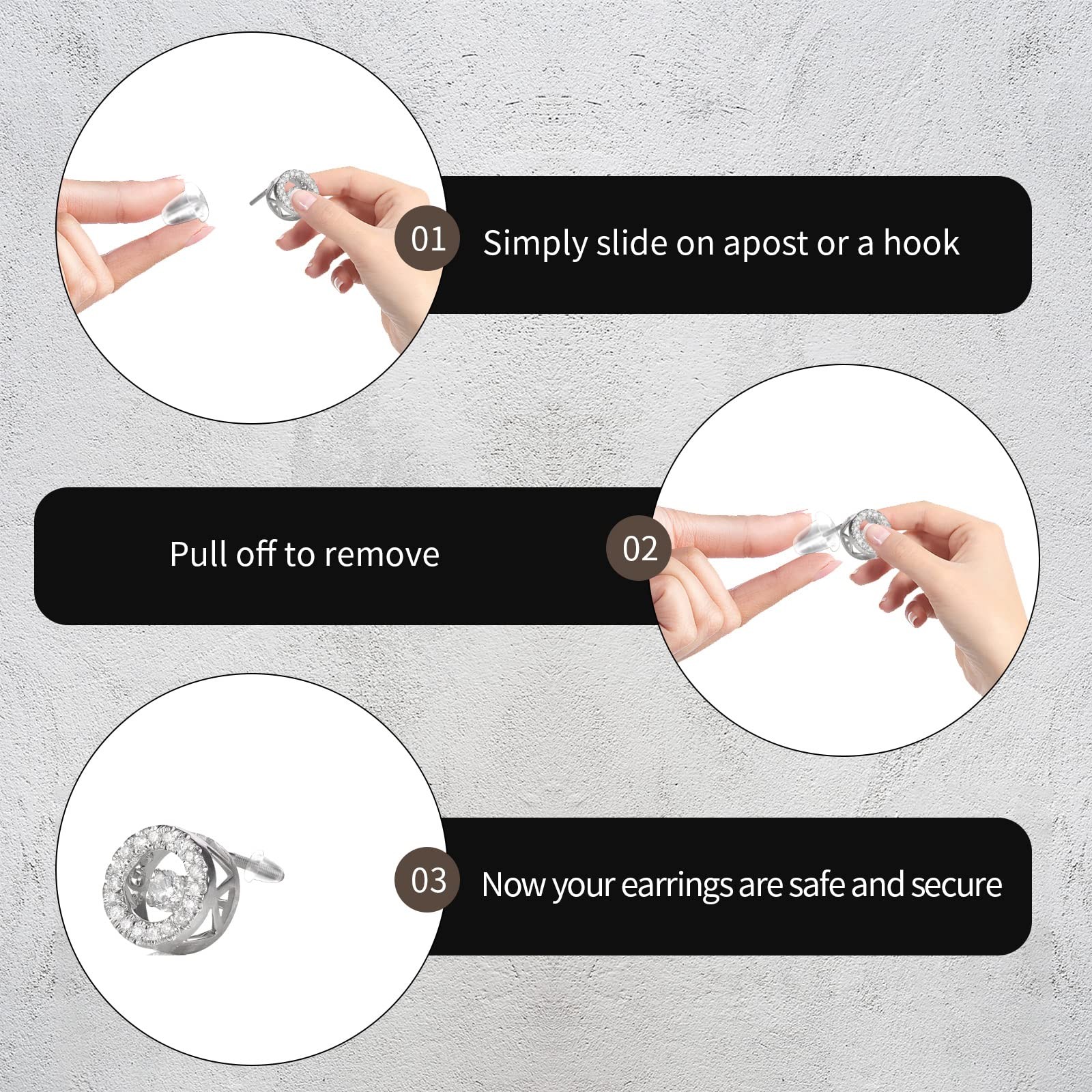 6 Styles Silicone Earring Backs for Studs, 600 Pcs Clear Soft Earring Backings H