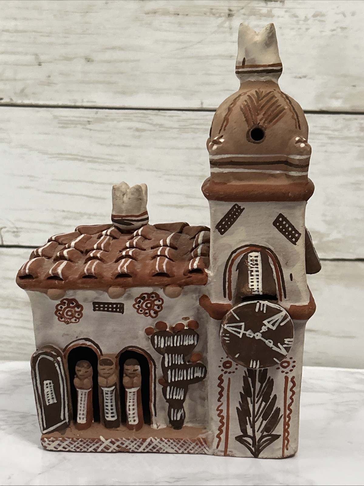 VTG Peruvian Folk Art Redware Terracotta Handpainted Sculpture Mission Church