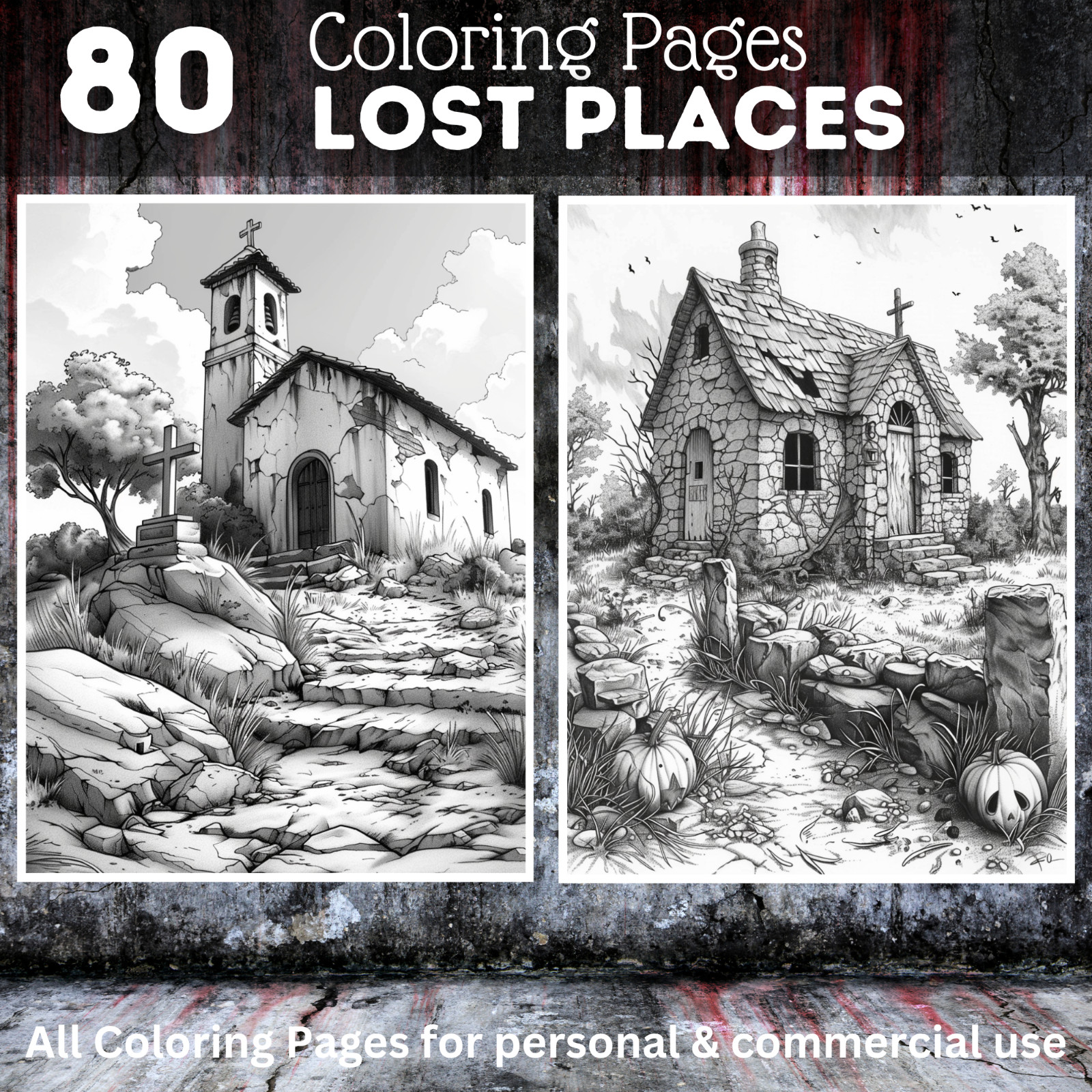 80 Lost Places coloring pages to print ° digital ° & POD permission (No. 243)
