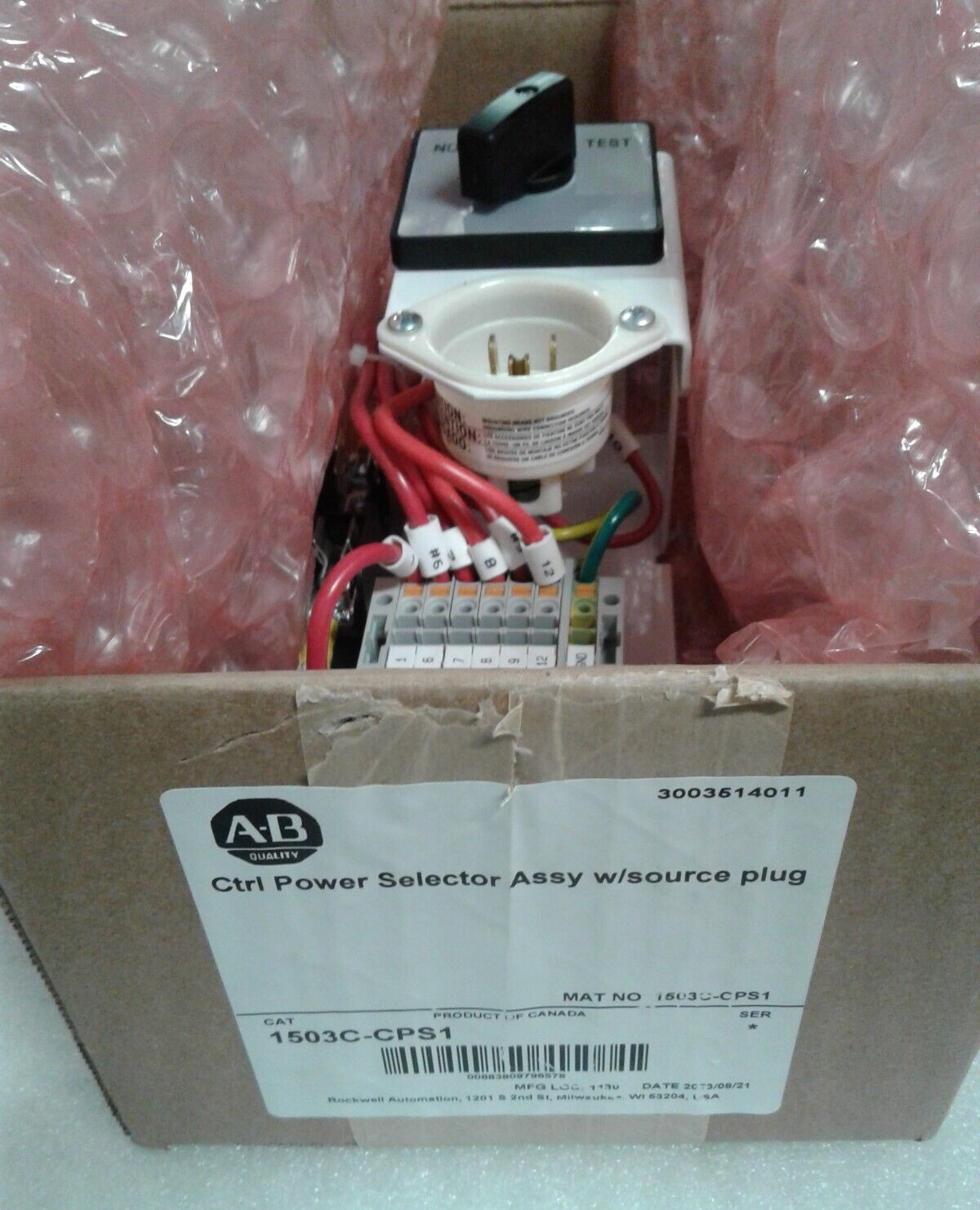 Allen Bradley 1503C-CPS1 Control Power Selector Assy. w/ Source Plug - New - NIB