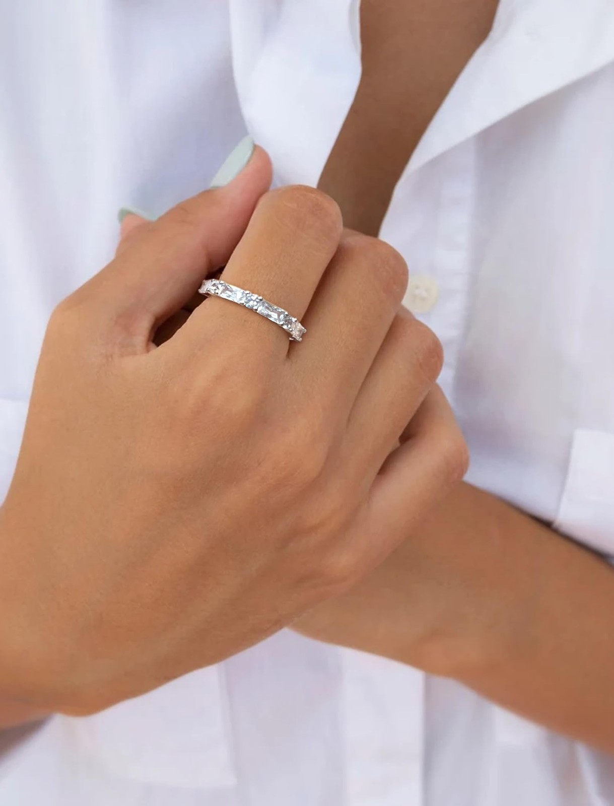 STARCHENIE Baguette Gemstone Rings for Her | 925 Sterling Silver Stackable Ri...