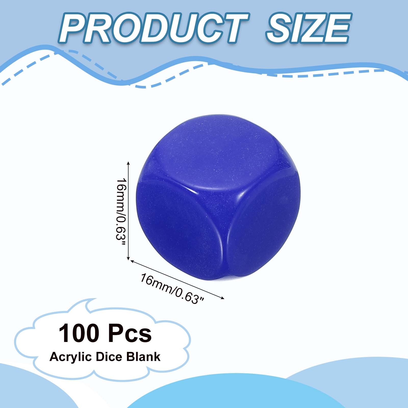 16 mm Dice Blank 100 Pcs Rounded Corner with Smoothed Surface Blue