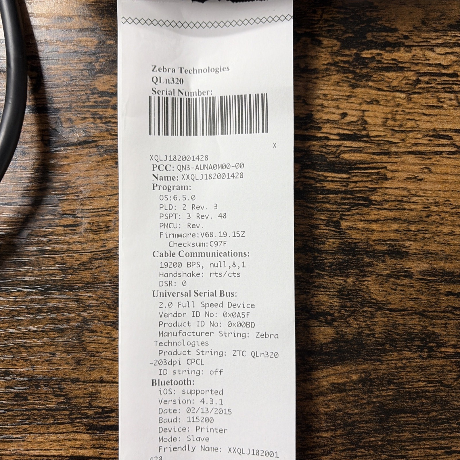 Zebra QLN320 Barcode Printer, WiFi, Bluetooth, Charger, And Battery