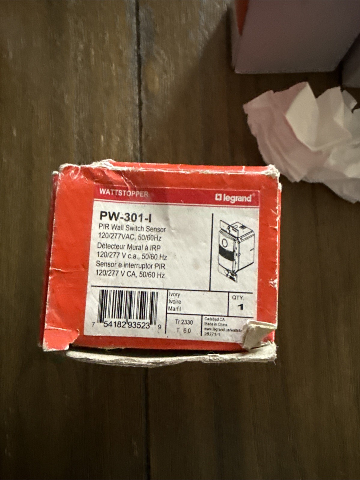Wattstopper PW-301-I PIR Wall Switch Sensor