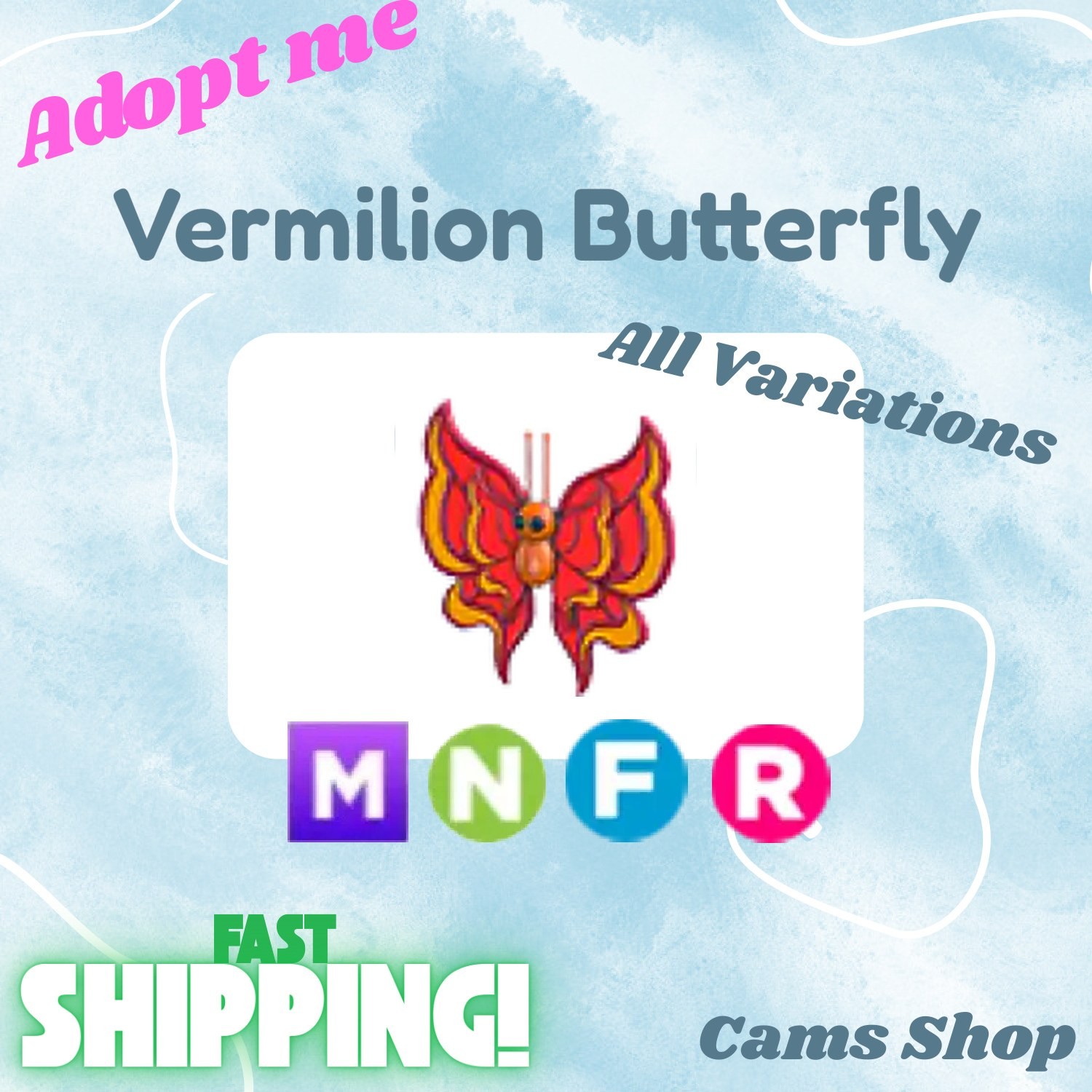 Vermilion Butterfly | No Pot, FR, NFR, Mega, MFR - Adopt From Me Pets