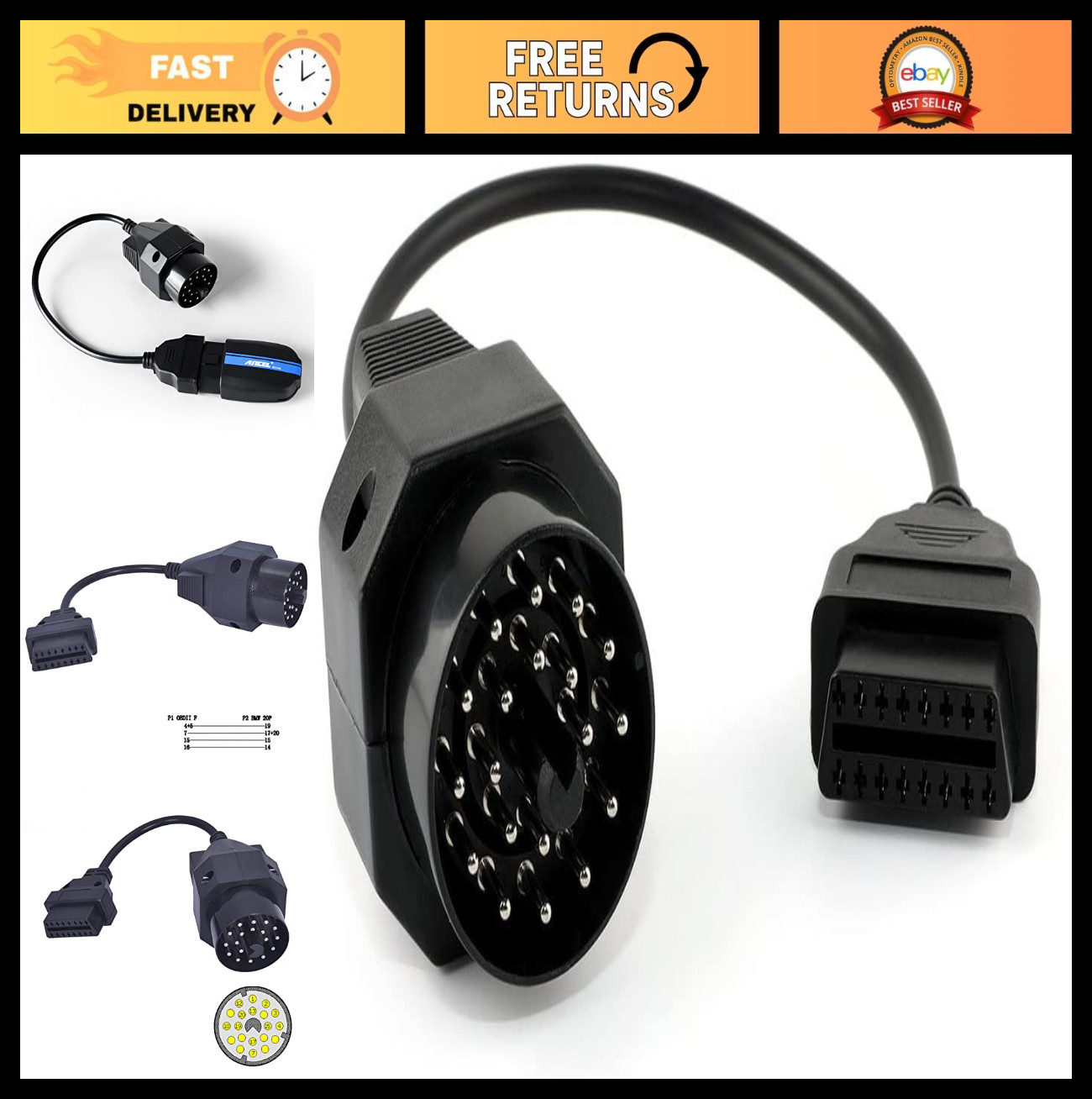 OBD2 20 Pin Extension Adapter Cable for BMW E31 E32 E34 E36 E39 OBD1 to OBD II