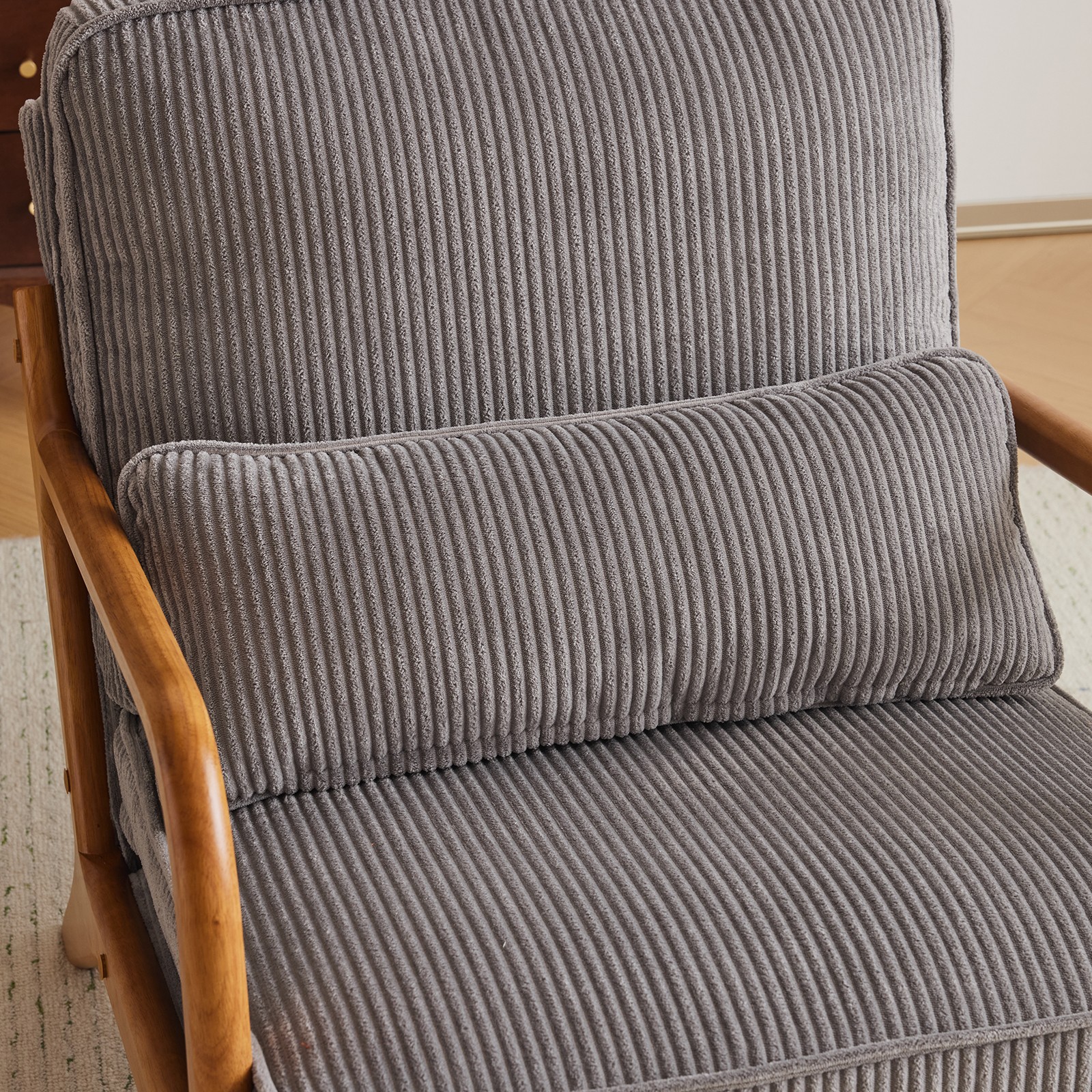 Light Gray Corduroy Upholstered Indoor Lounge Chair (330LBS Weight Capacity)