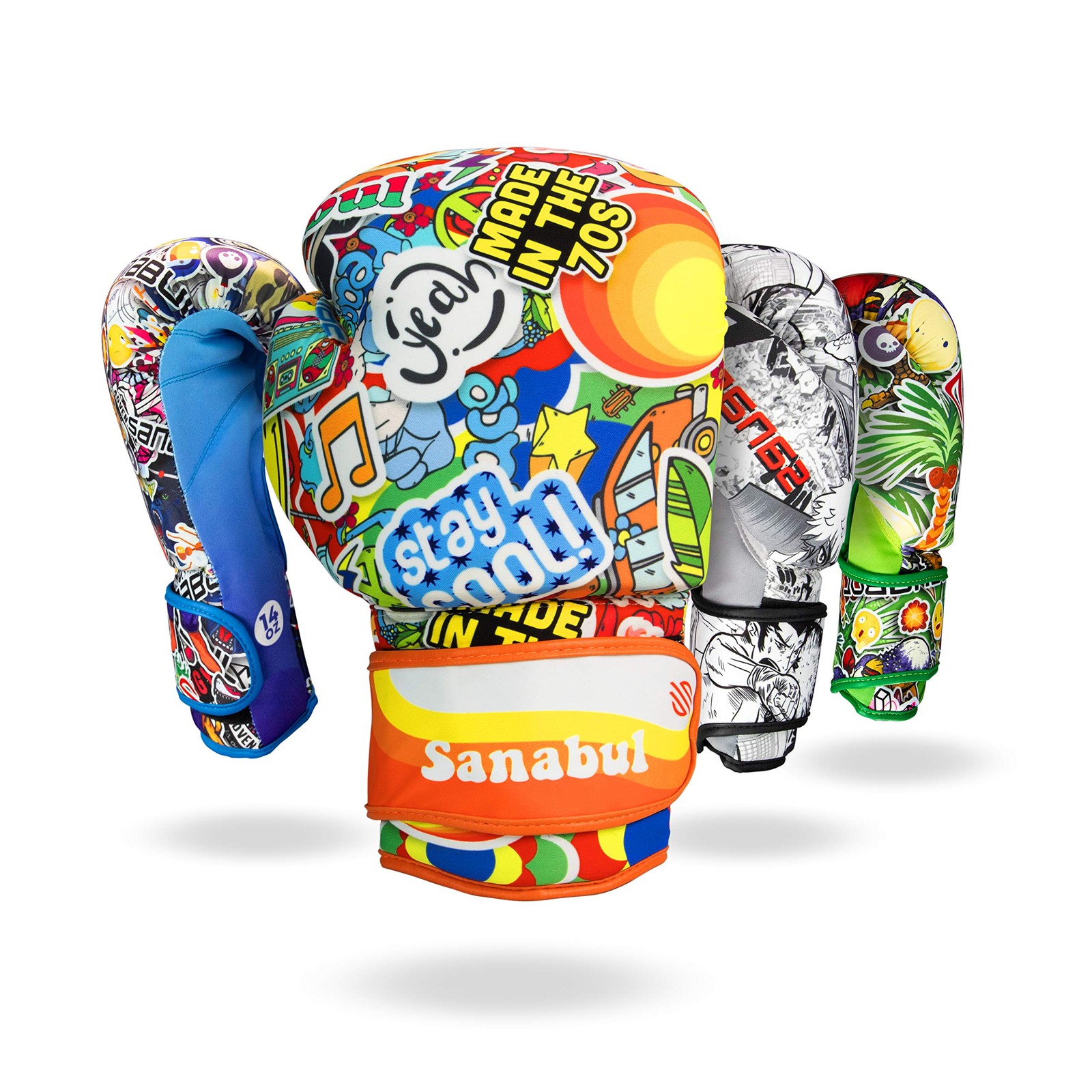 Sanabul Sticker Bomb Adult Boxing Gloves Kickboxing MMA training 12 OZ, 70's