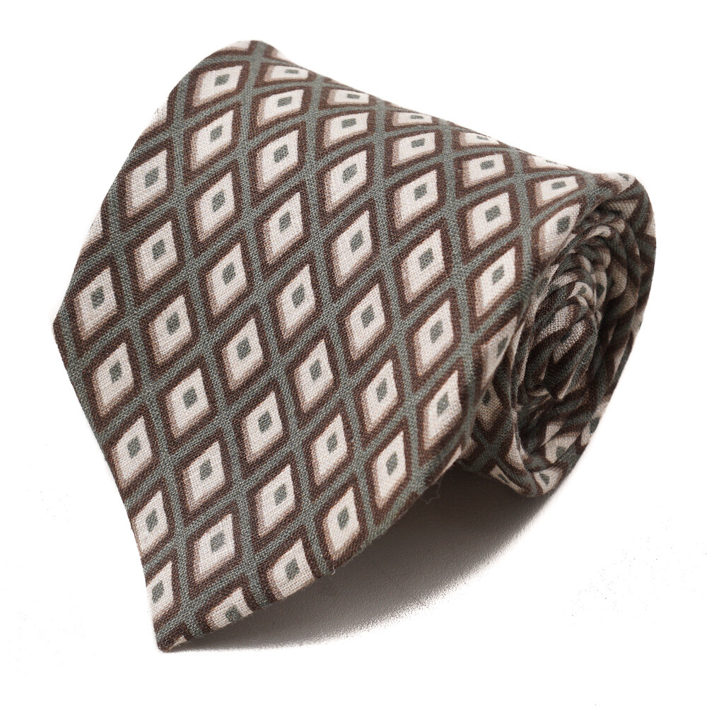 NWT $230 ISAIA 7-Fold Diamond Jacquard Print Linen Tie