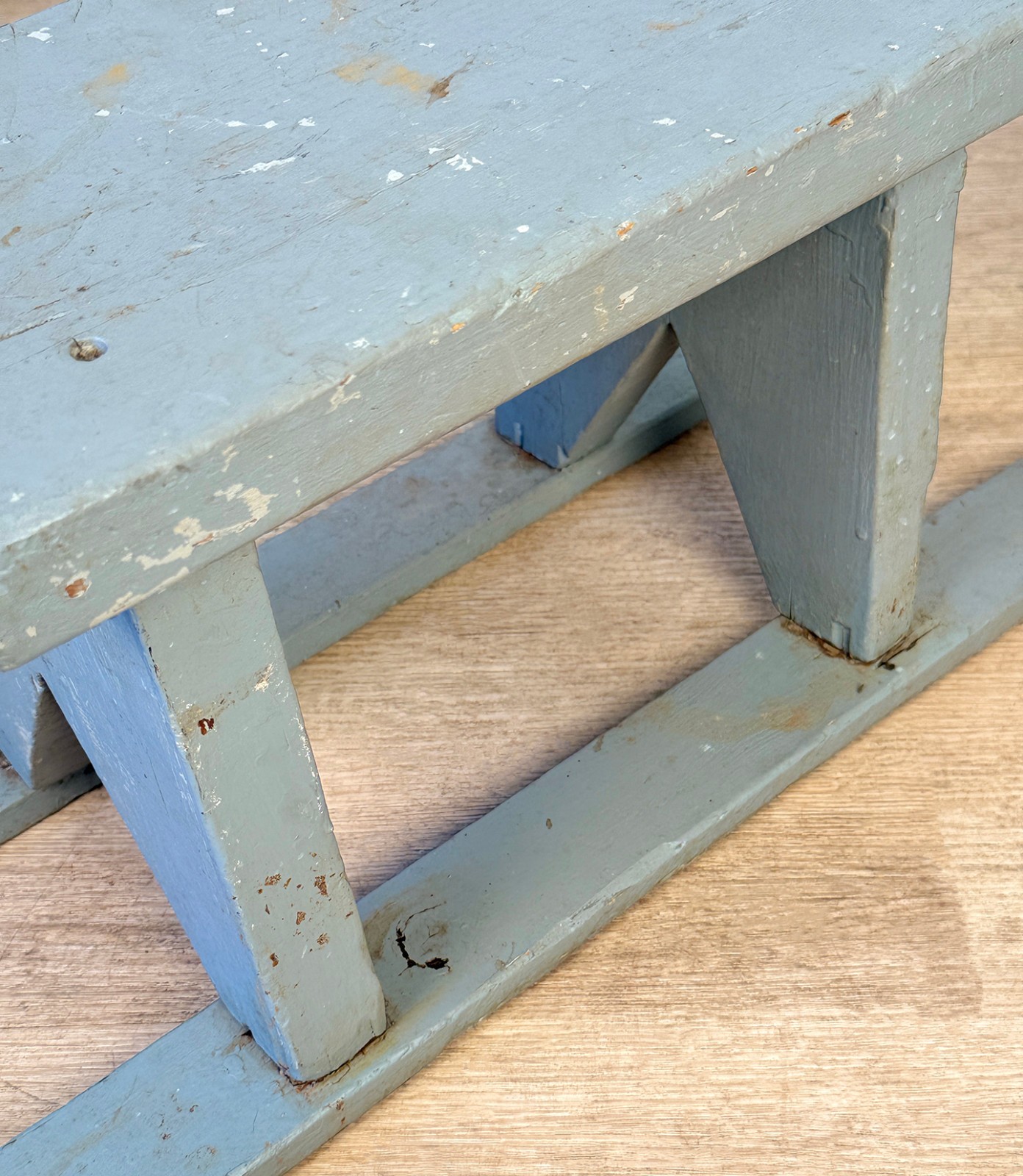 Antique Primitive Farmhouse Gray Slat Bottom Milking Stool