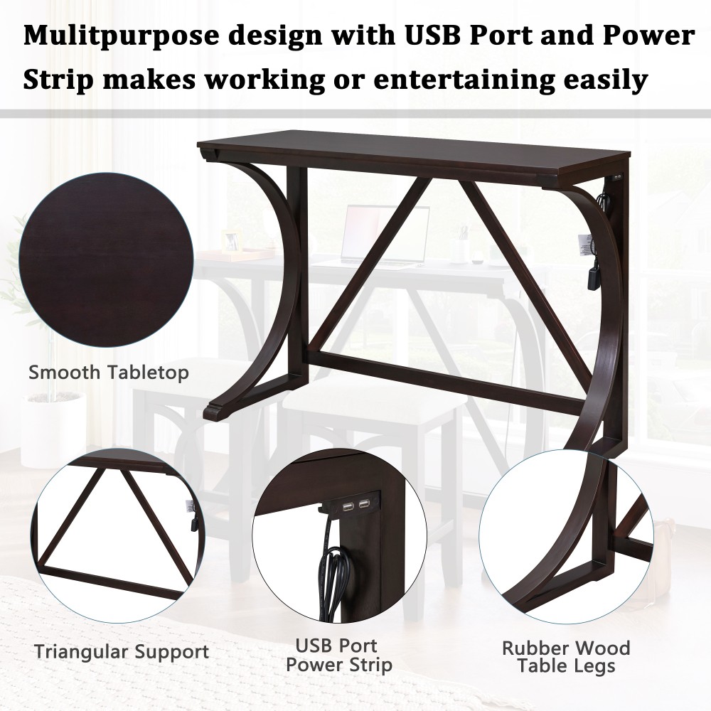 Dining Table with USB Ports and Padded Stool, Open Design