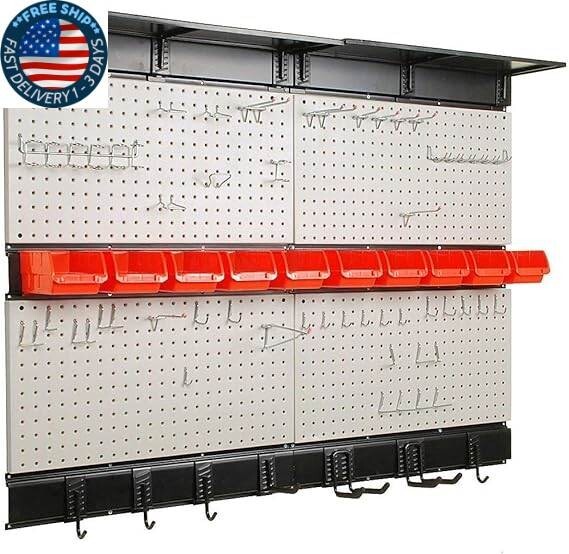 Organizador de pared con tablero perforado 48 x 36 pulgadas para almacenamiento.