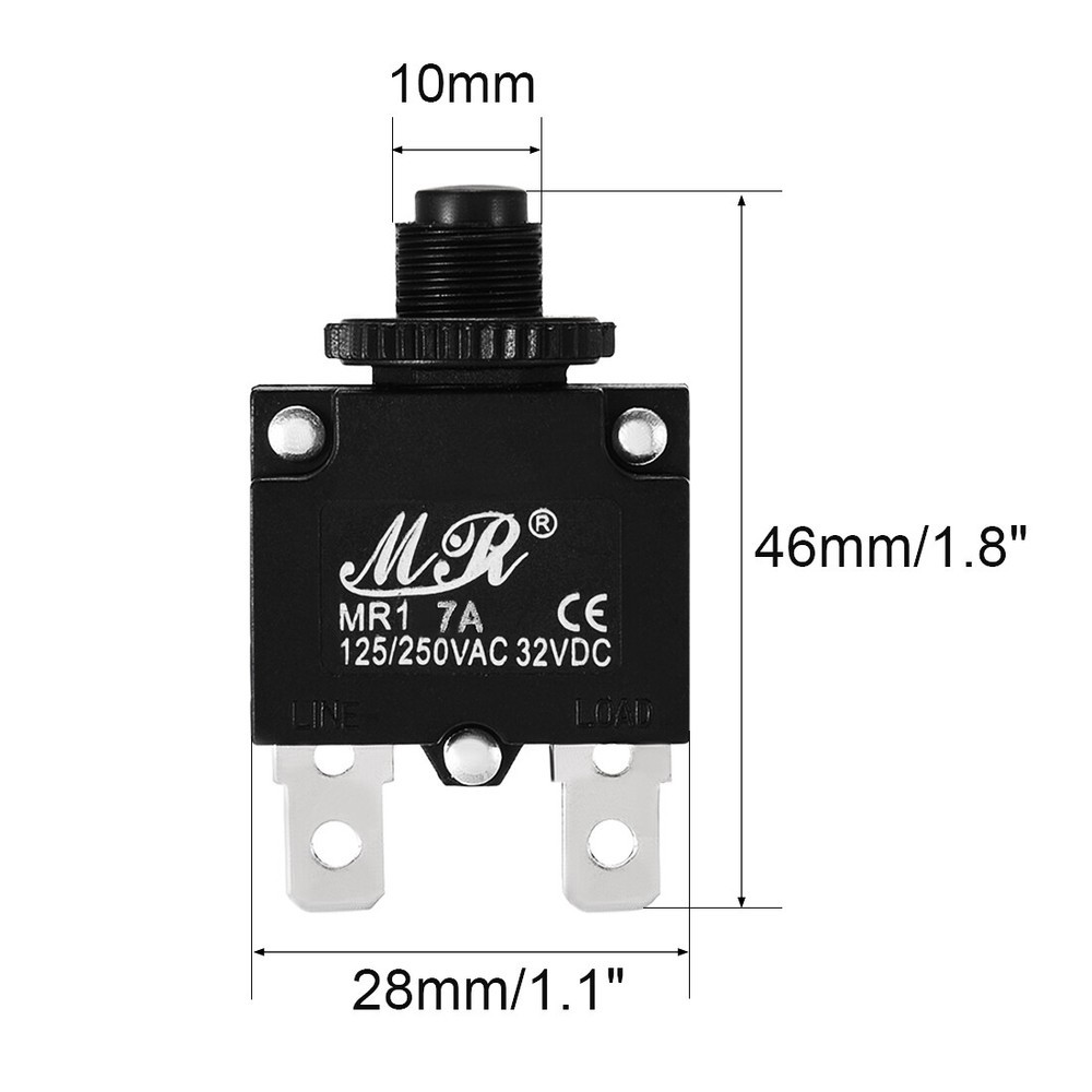 2Pcs Overload Protector AC 125/250V 7A Push Button Reset Circuit Breaker