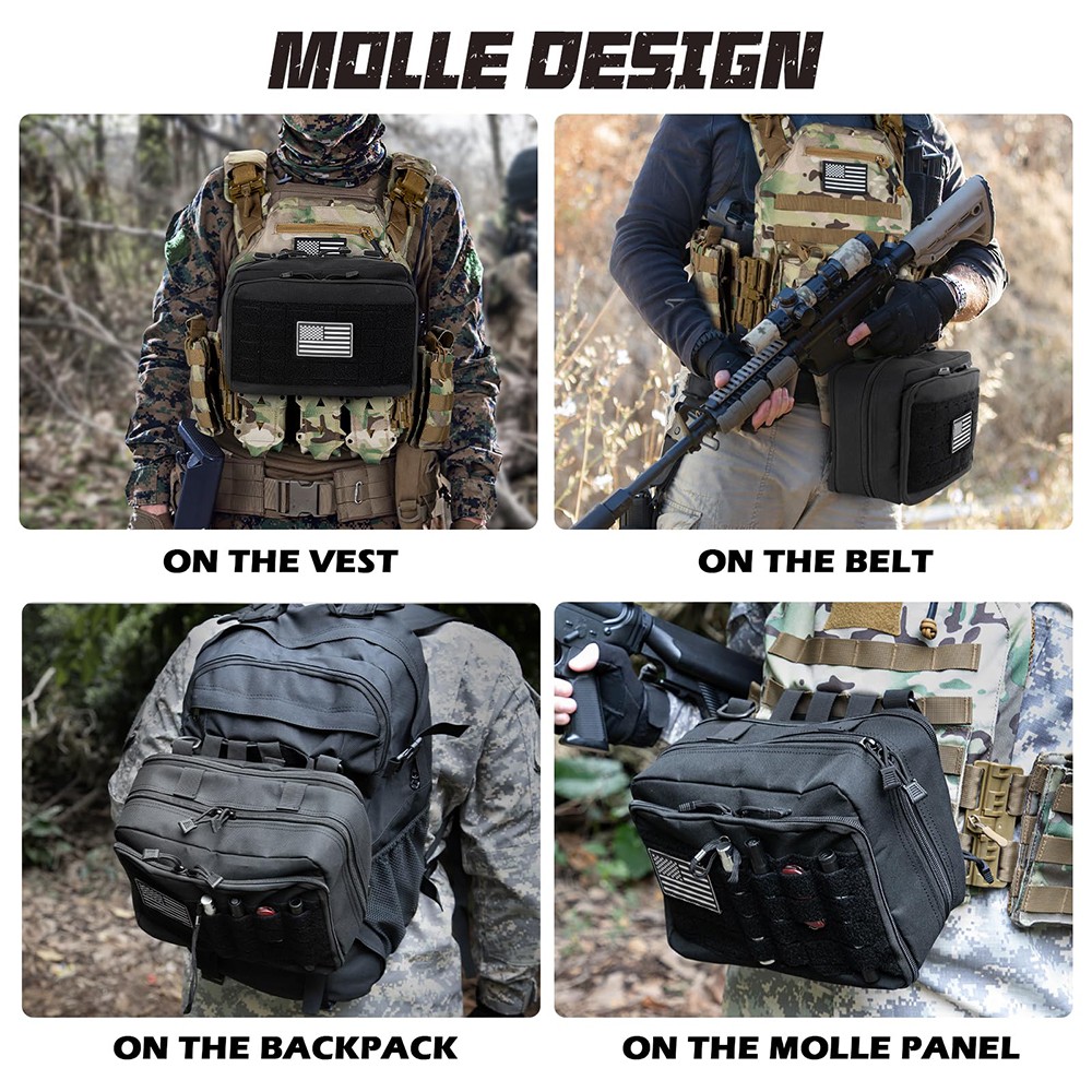 Tactical Molle Large Pouch, Water-Resistant Admin Pouch with US Flag Patch
