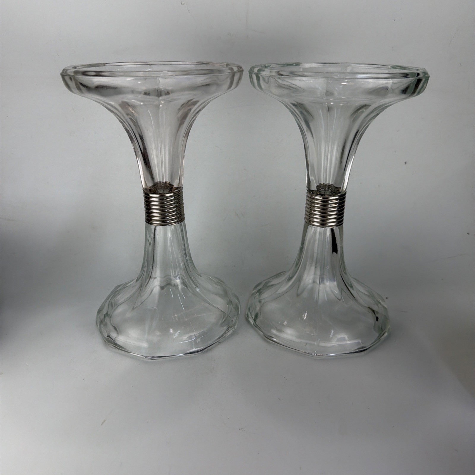 Vintage Deco Glass Shelf Support Riser Pair Store Soda Fountain Display 8 3/8"