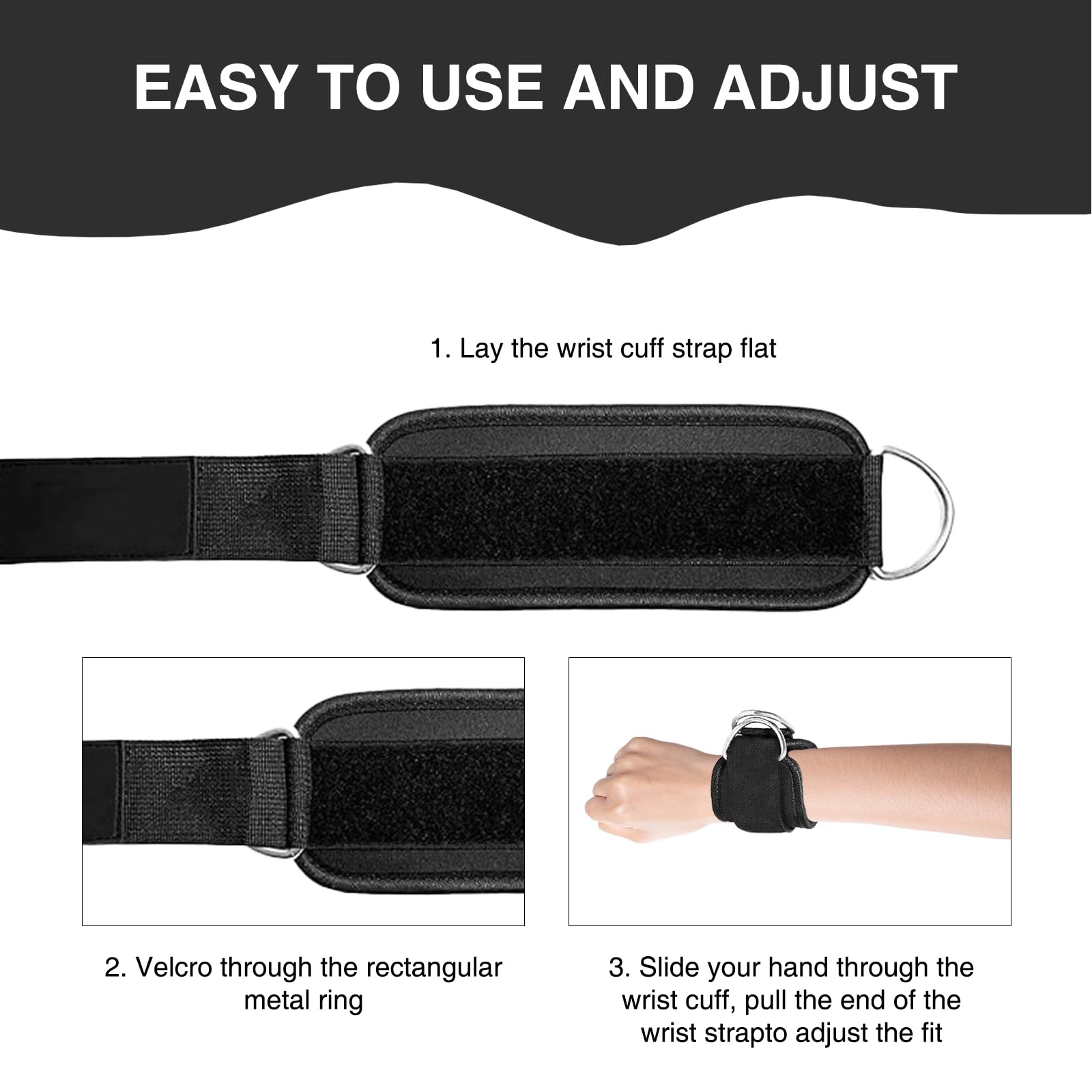 2 Pcs Wrist Cuffs Lifting Straps with D Rings for Cable Machine, Adjustable G...