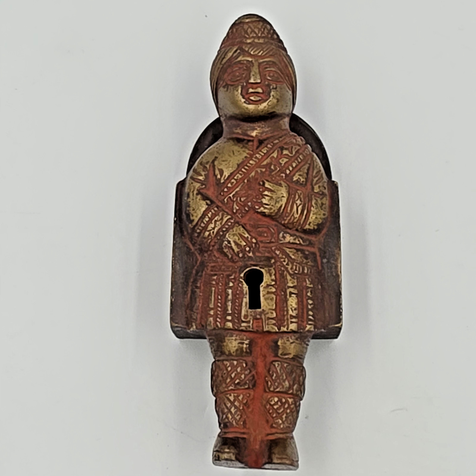 PAINTED REDDISH BRASS Handmade Vintage Style Brass Soldier Shape Padlock No Key
