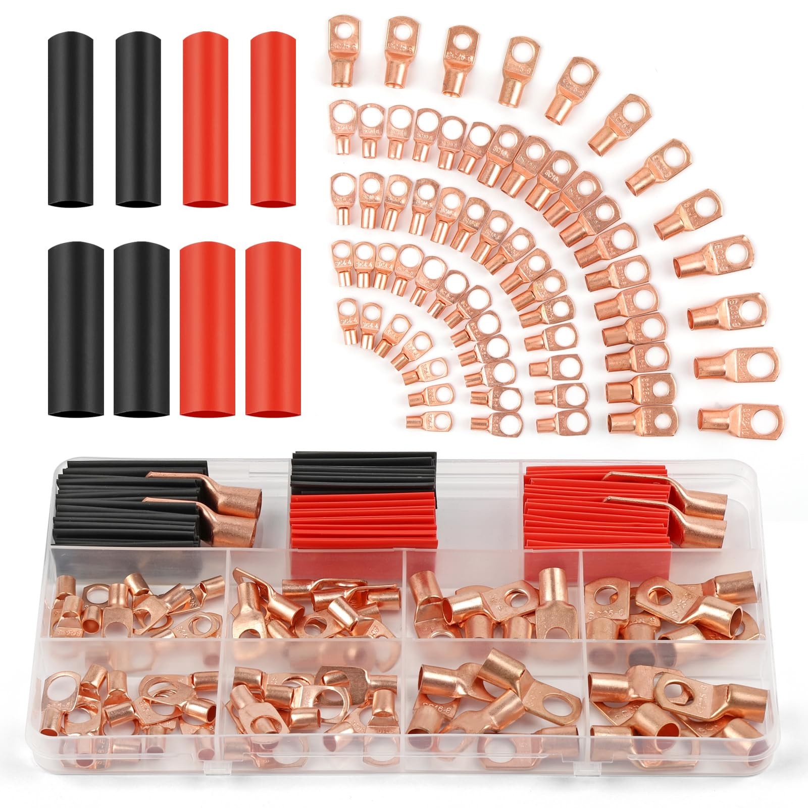 130 Pcs Copper Wire Lugs Battery Terminal Connectors Battery Cable Ends