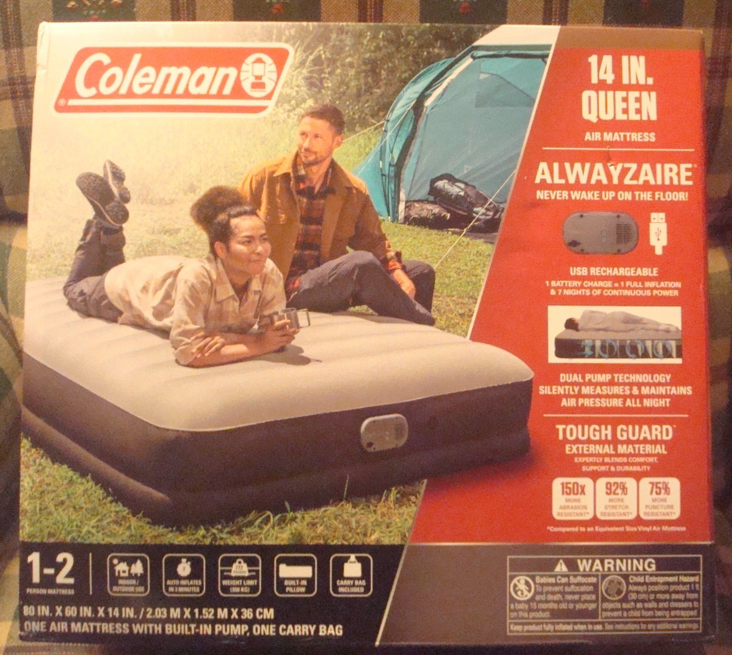 Coleman AlwayzAire Tough Guard 14" Queen Air Mattress NEW