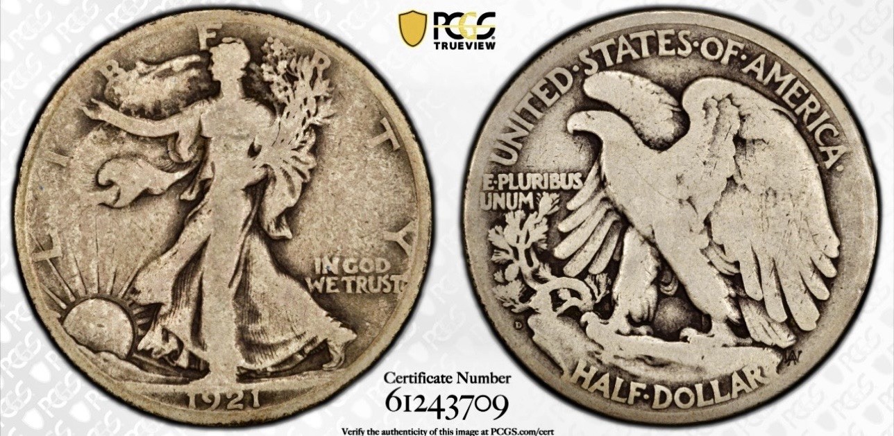 1921 D WALKING LIBERTY HALF DOLLAR PCGS G06 GOLD SHIELD LABEL