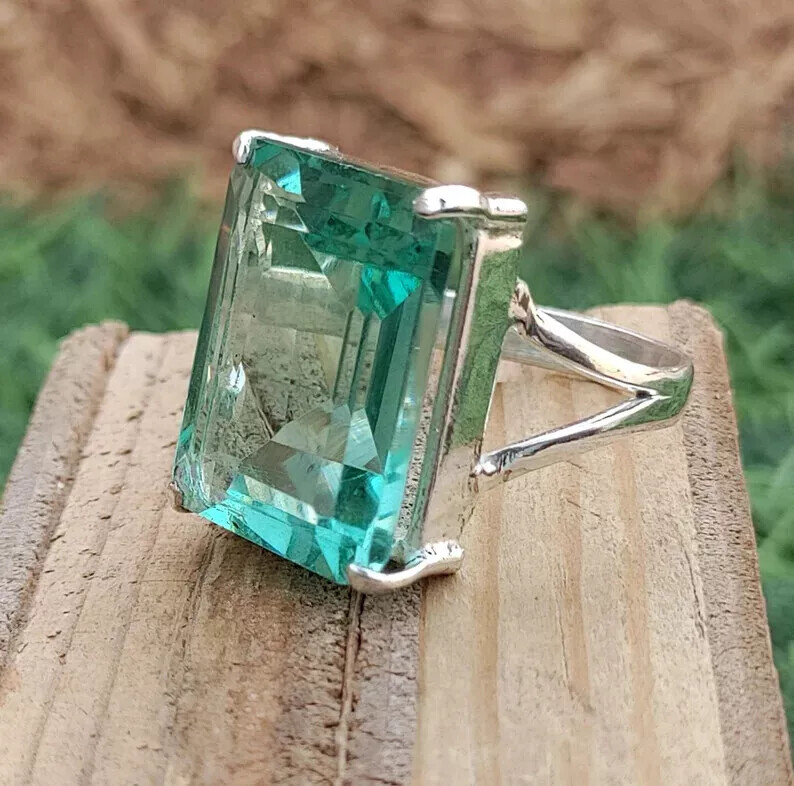 Aquamarine 925 Sterling Silver Band Statement Ring Handmade Ring All size-SA-27