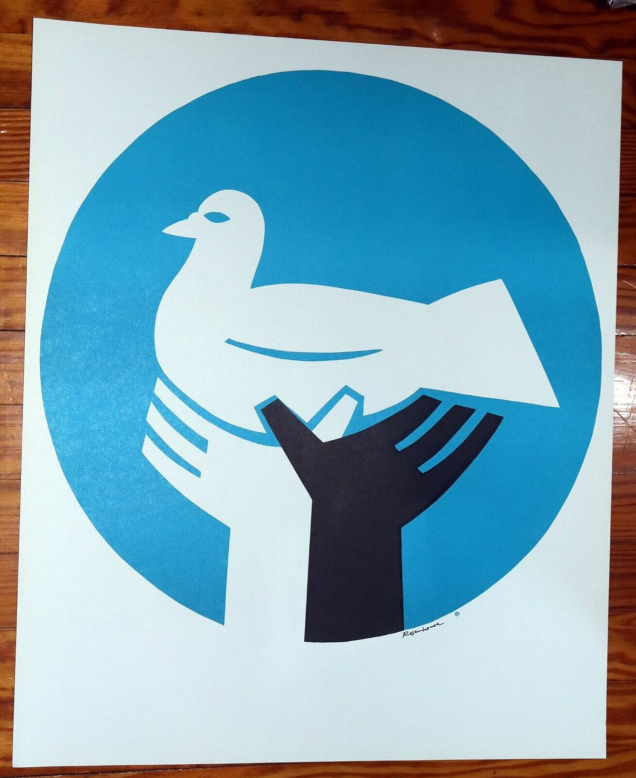 Vintage anti Vietnam BLACK WHITE Peace Parade April 1968  DOVE Rosenhouse Poster