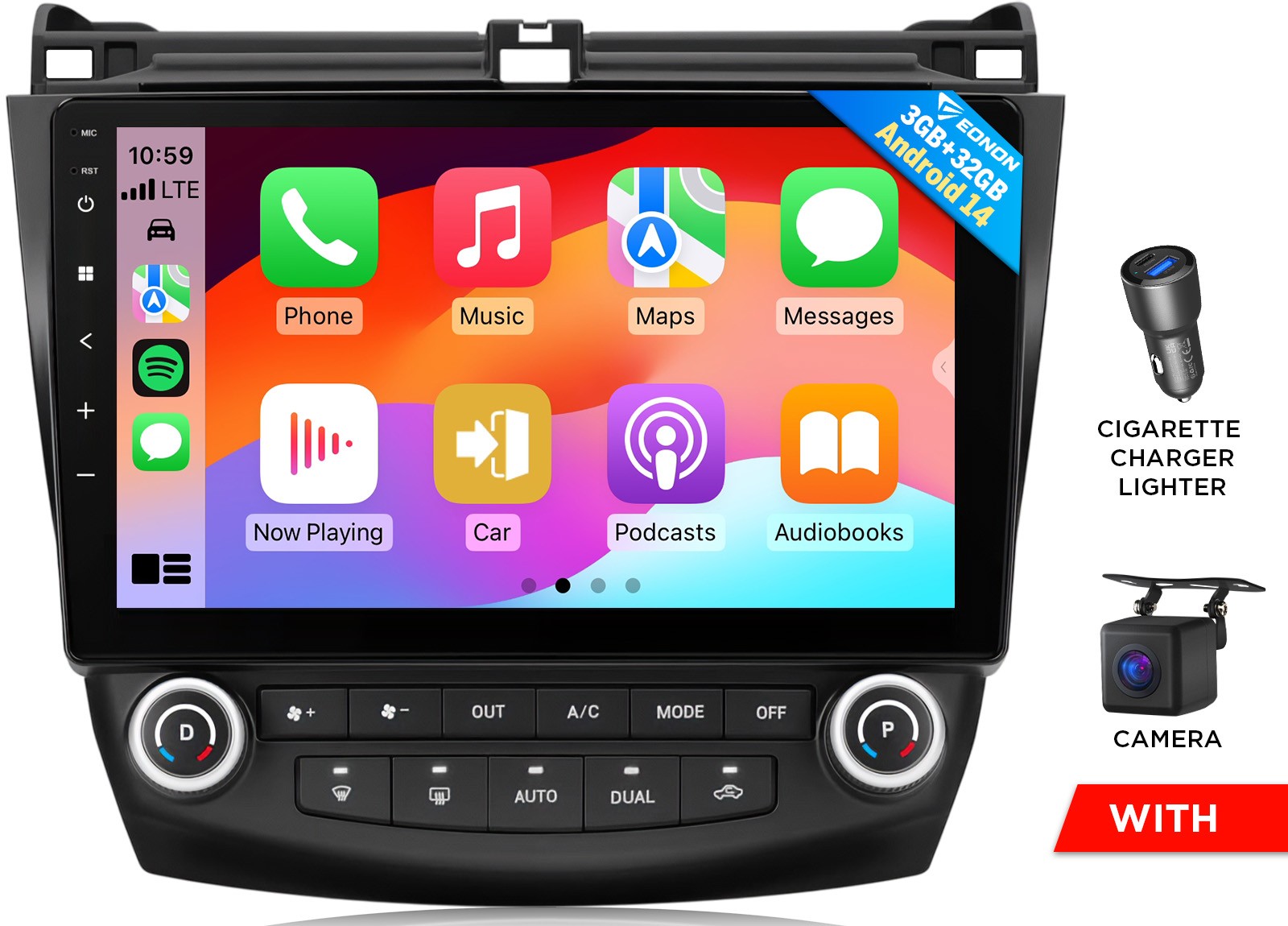 For Honda Accord Android Auto 10.1" Car Stereo Radio Wireless CarPlay OTA Update