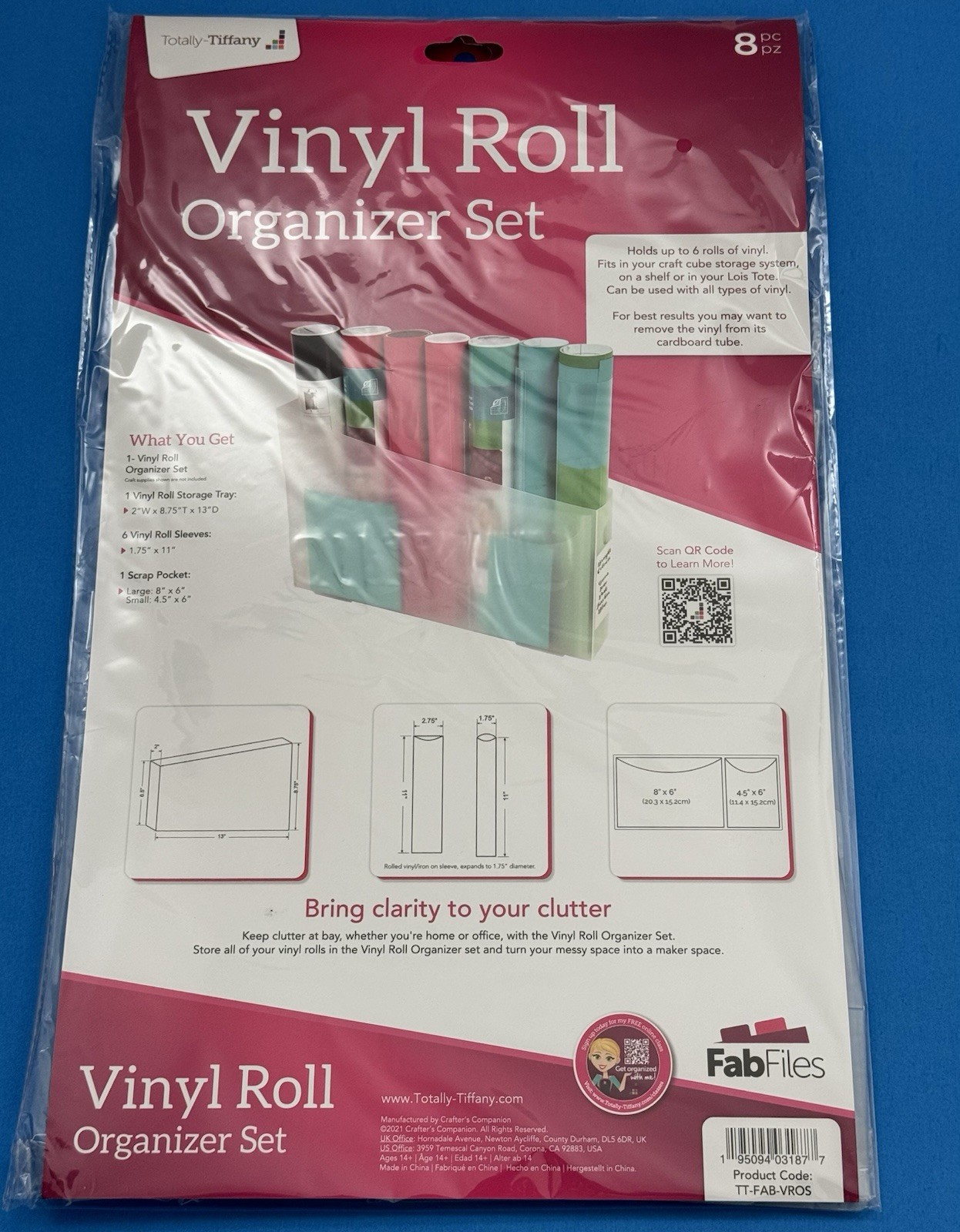 Totally Tiffany Vinyl Roll Organizer Set 8pc FabFiles Craft Cube Storage NIP New