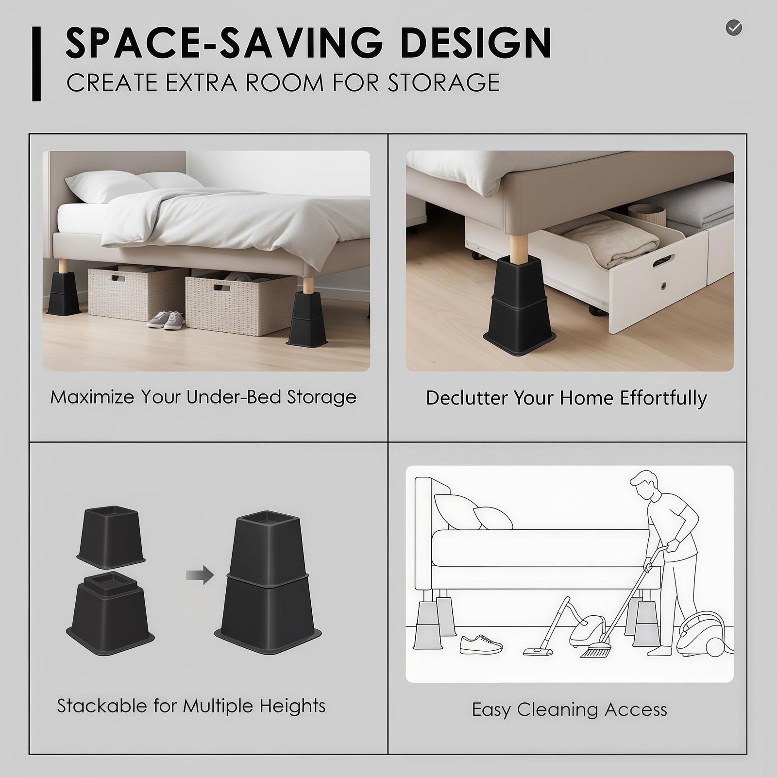 8 Pack Black Bed Furniture Riser 4 5 9 Inch Versatile Heavy Duty Stackable