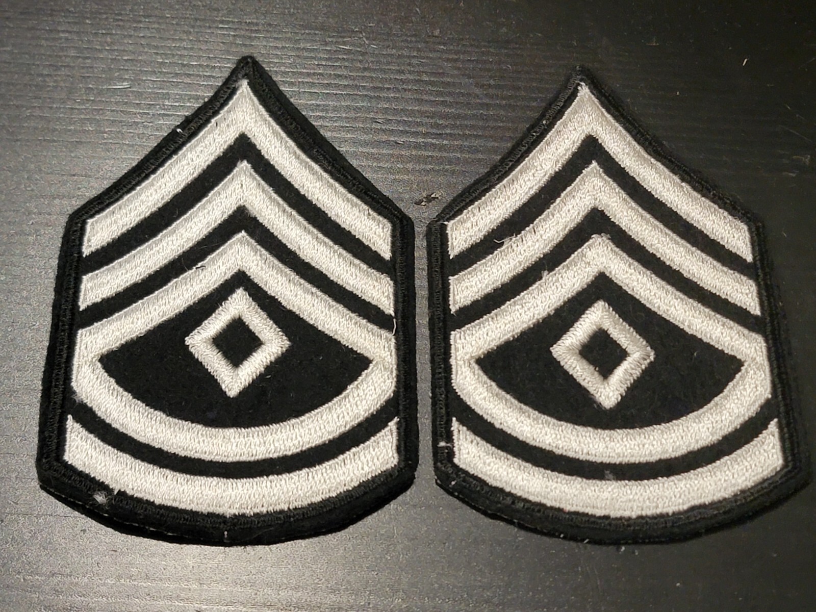 Original WW2 US Army Chevron First Sergeant 1 Rank Patch Pair Early Black 775