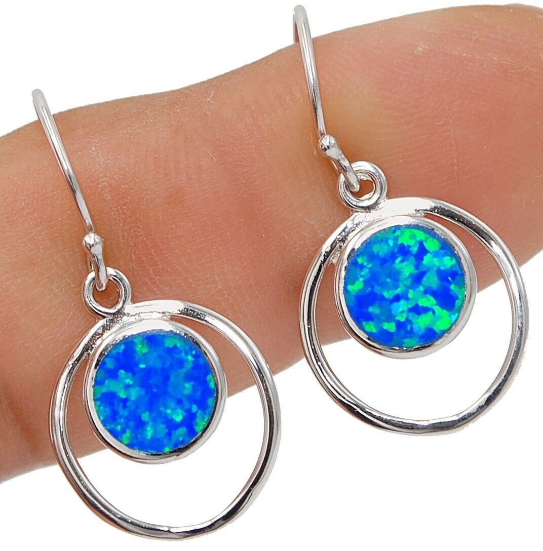 Treated Australian Opal Inlay 925 Solid Sterling Silver Earrings Jewelry EO4
