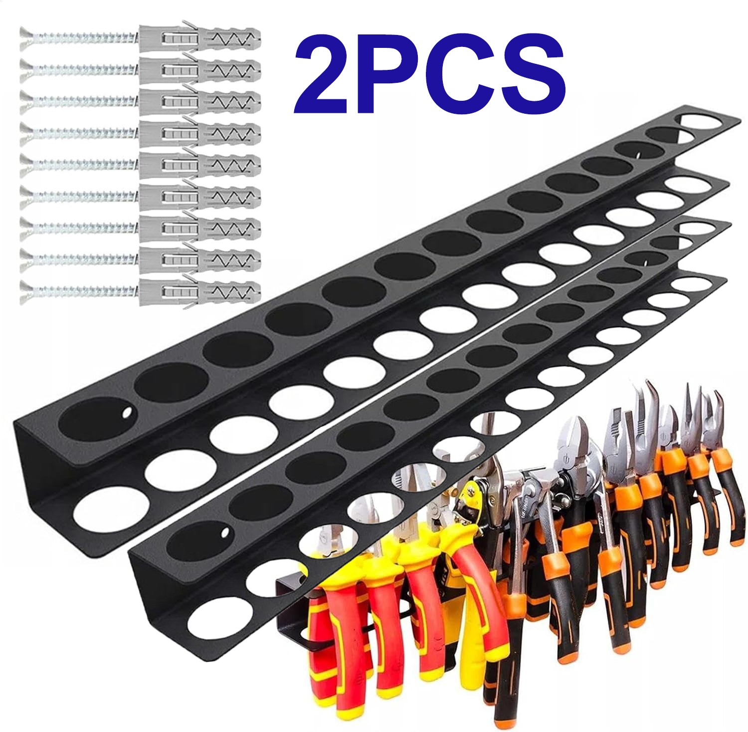 2pcs Tool Rail Rack Holder Screwdriver Organizer Wall Mount Hanger for Garage