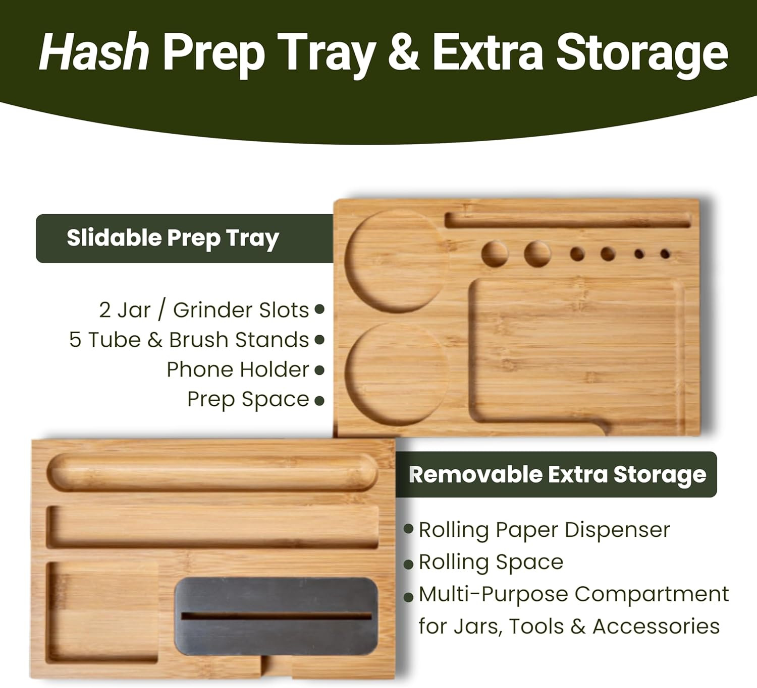 Stash Box with Combo Lock & Accessories Set - Lockable Wooden Stashbox, Storage
