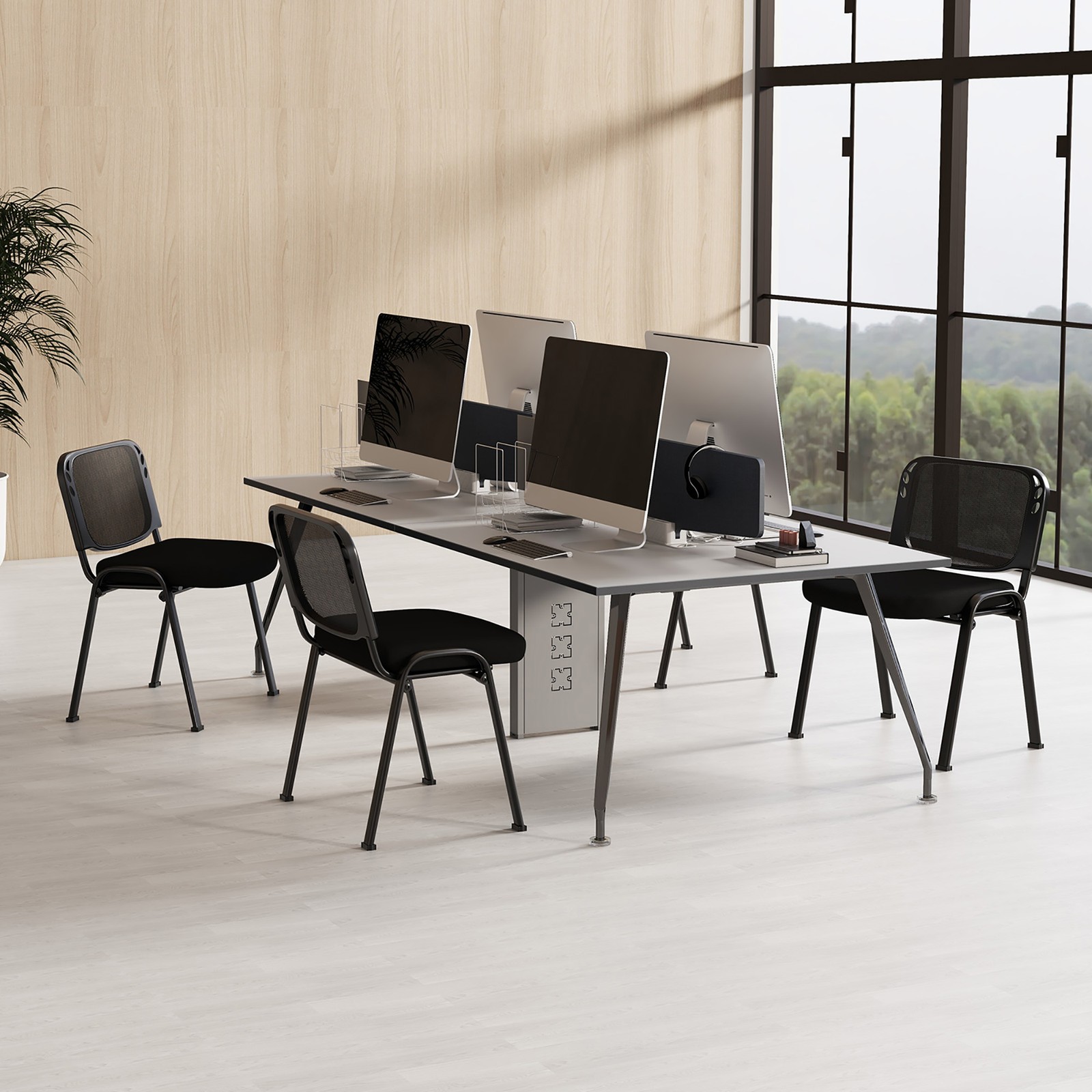 Set of 5 Conference Chair Mesh Back Office Waiting Room Guest Reception Black
