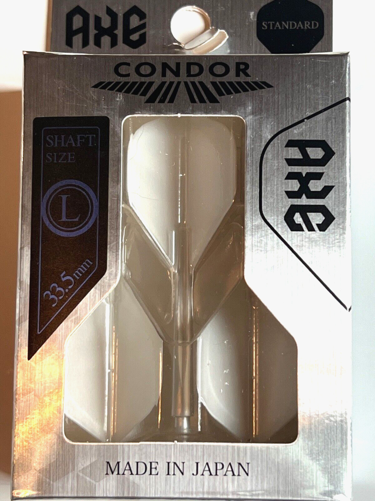CONDOR AXE METALLIC SILVER PEARL FLIGHT LONG 33.5MM STANDARD SHAPE SHIPS FREE