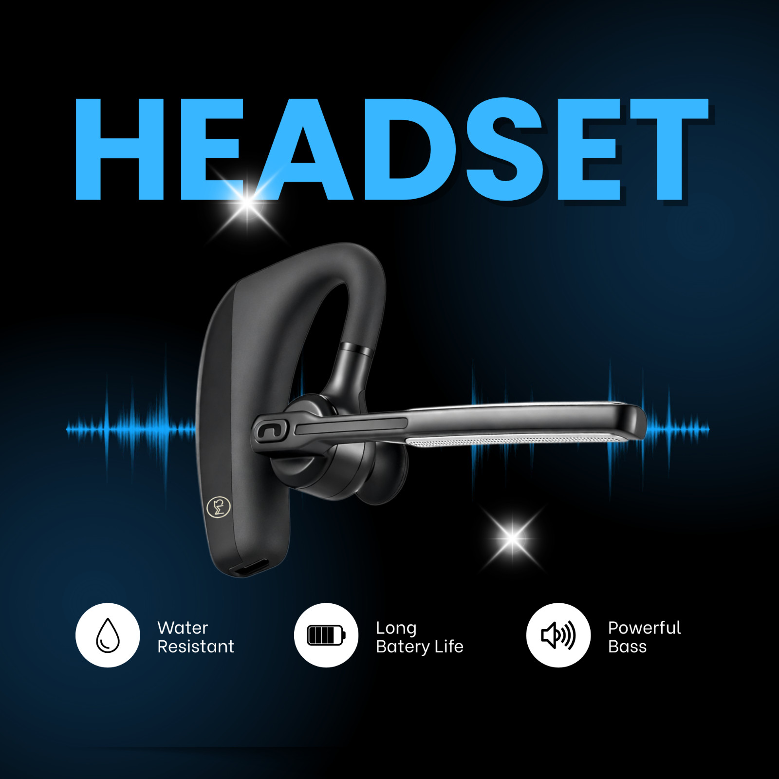 Wireless Mono Bluetooth Headset with Noise Cancelling Mic, 10H Talk Time