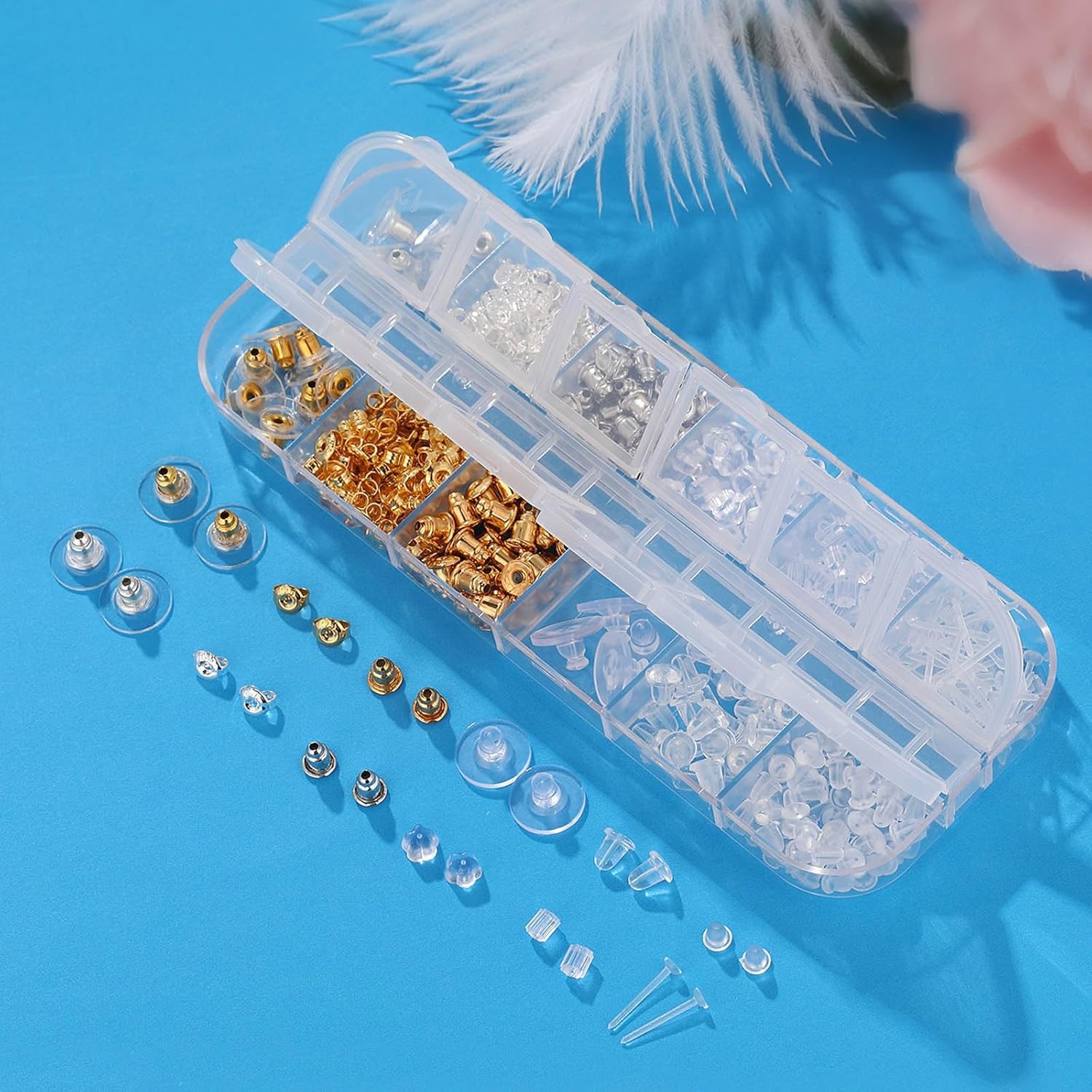 12 Styles 600 Pcs Earring Backs for Studs, Clear Plastic Earrings Hypoallergenic
