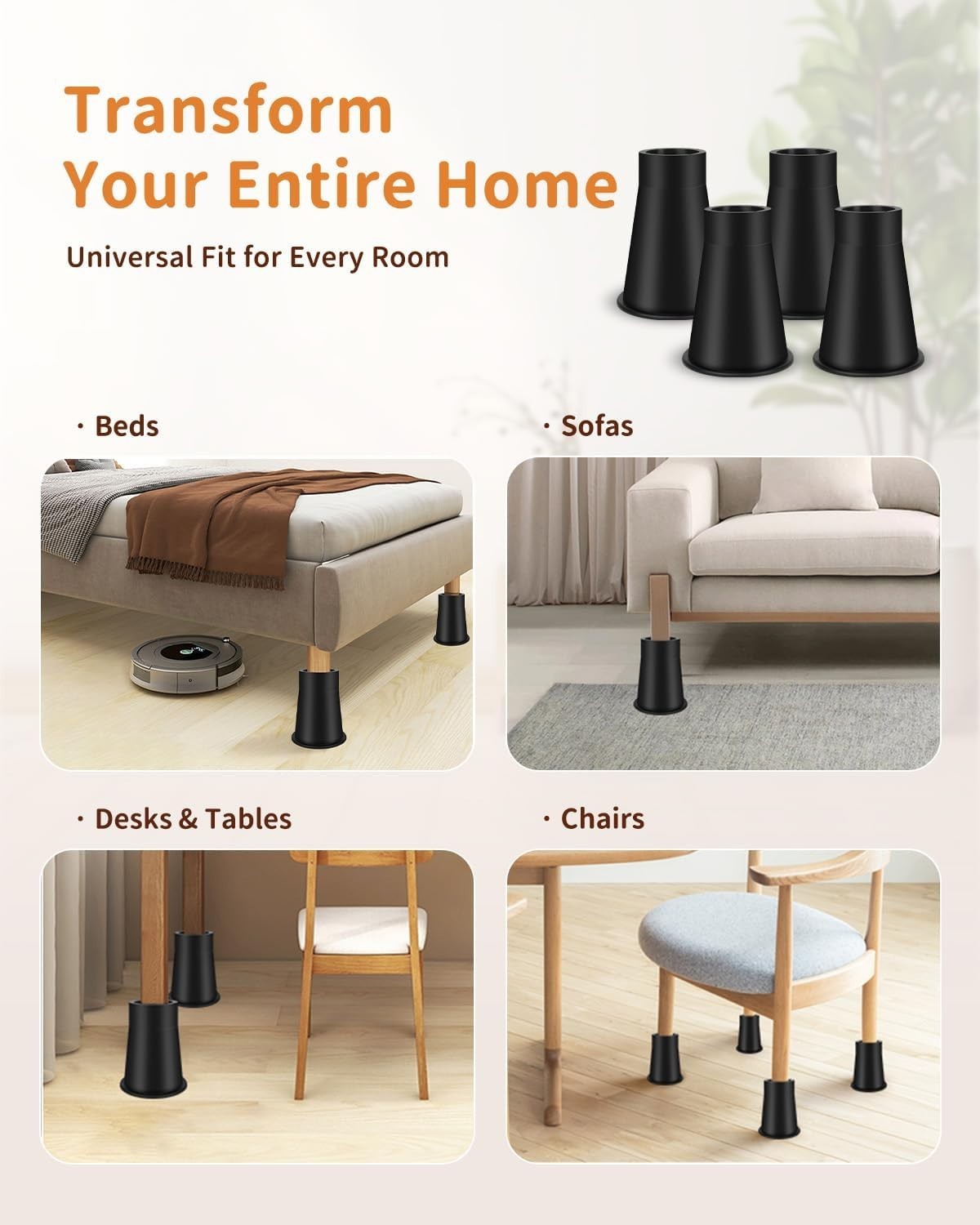 Space-Saving 7.8 Inch Bed Risers - Stable, Stackable & Durable Heavy-Duty Design