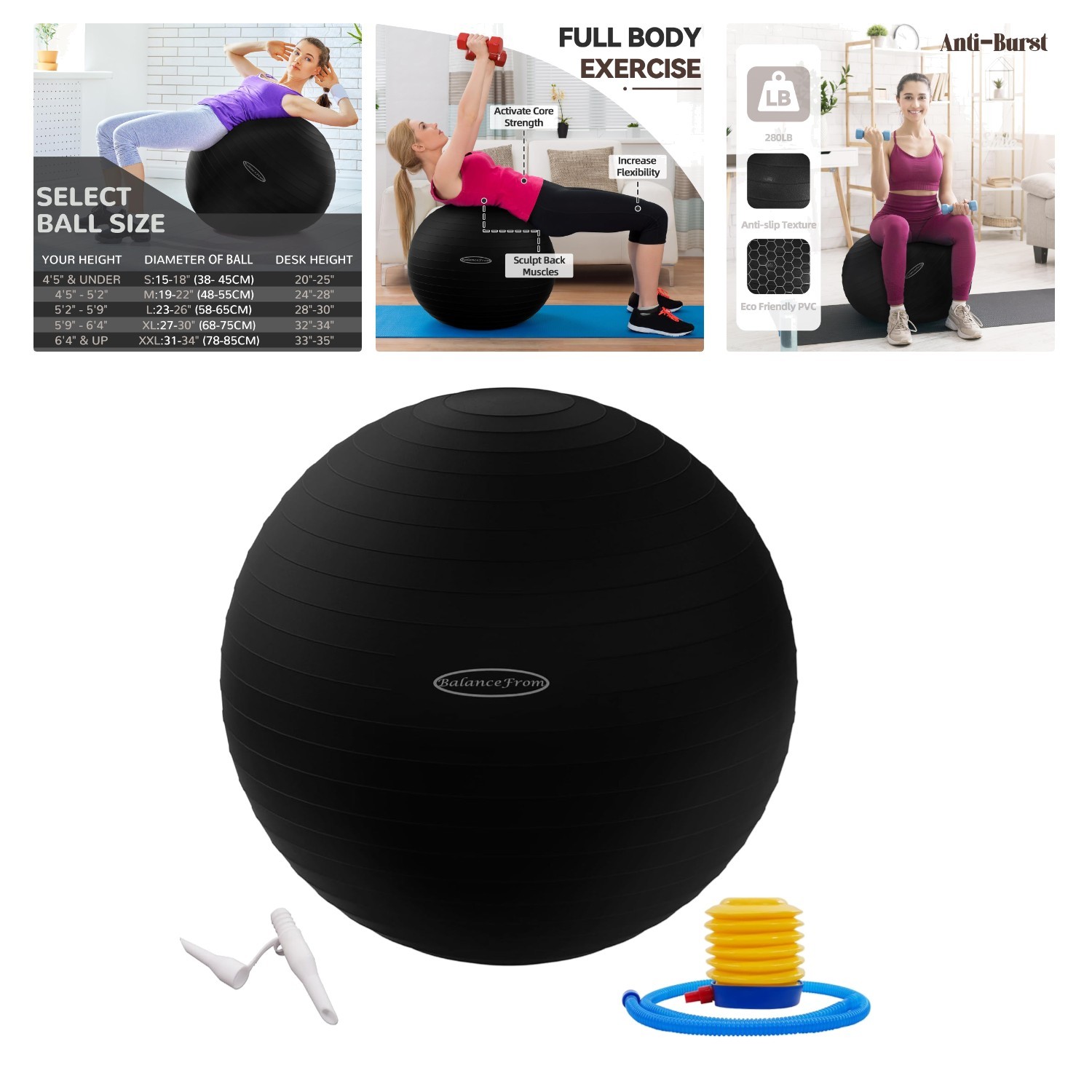Versatile 75cm Fitness Ball: Anti-Burst & Slip-Resistant with Free Pump Included