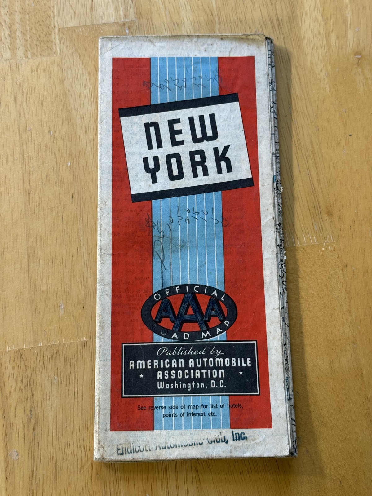 Vintage AAA New York Road Map Hotels Bridges Travel Guide Folded Brochure USA