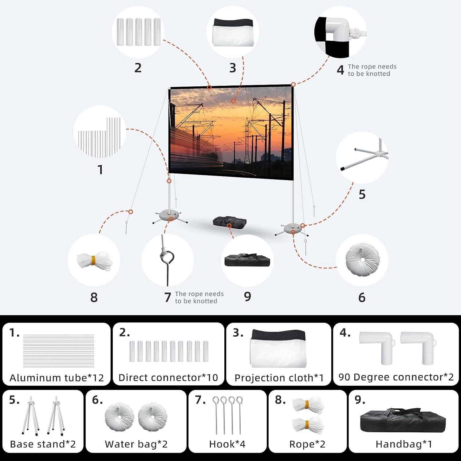 Portable Projector Screen with Stand Outdoor: Camping Projection Screen 4K Mo...