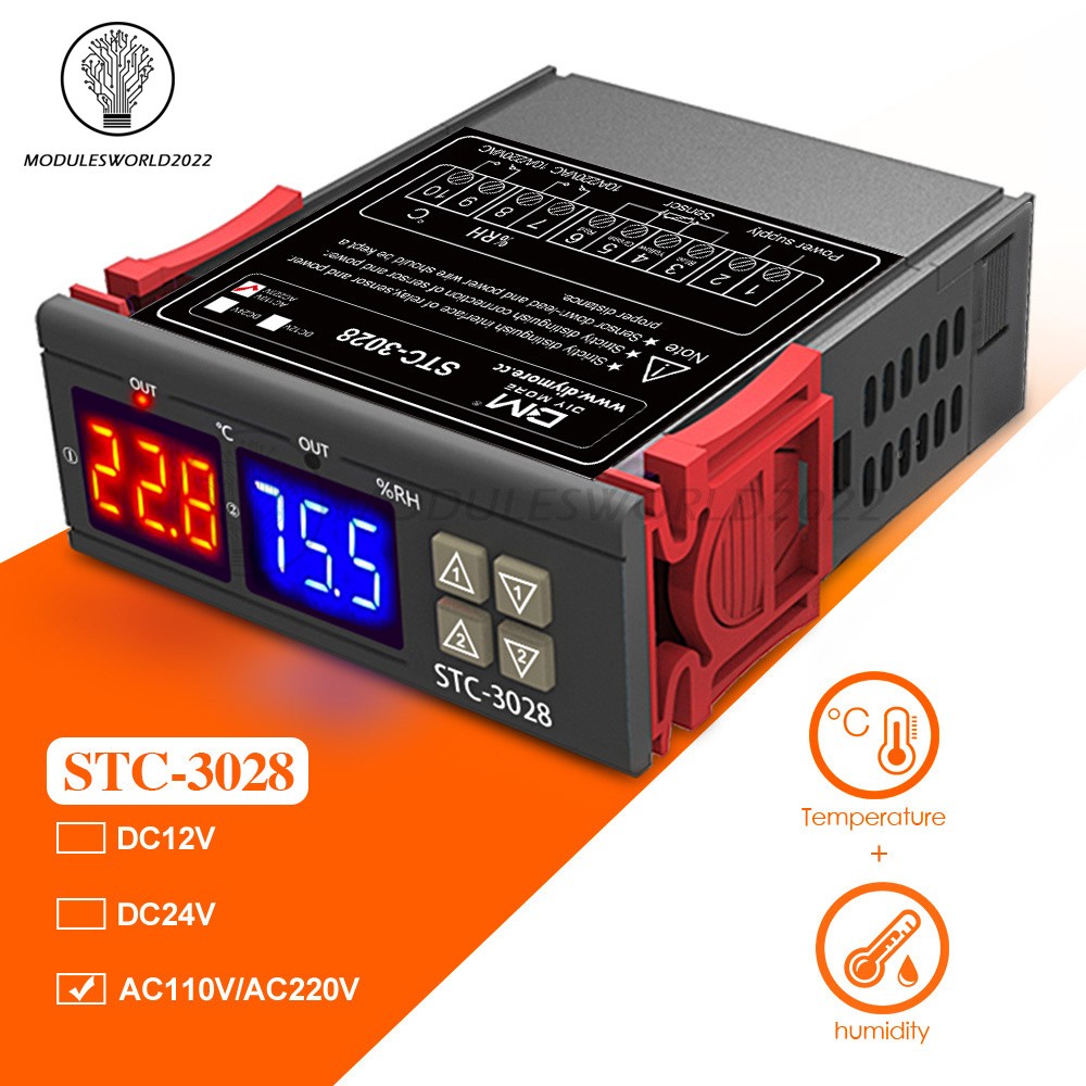 STC-3028 Dual LCD Digital Thermostat Temperature Humidity Controller AC110-220V
