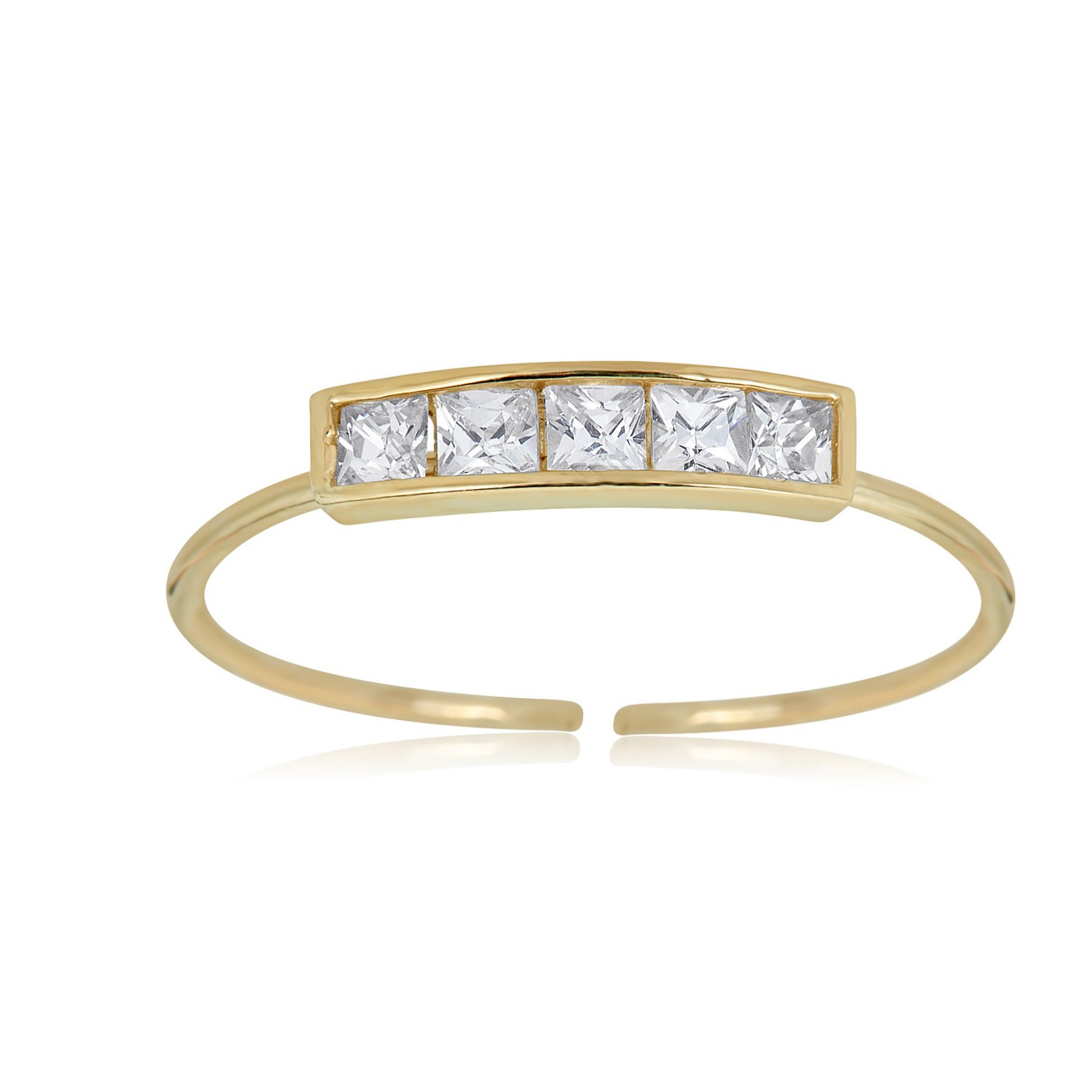 AVORA 10K Yellow Gold Adjustable Toe Ring with Channel-Set Princess-Cut Cubic