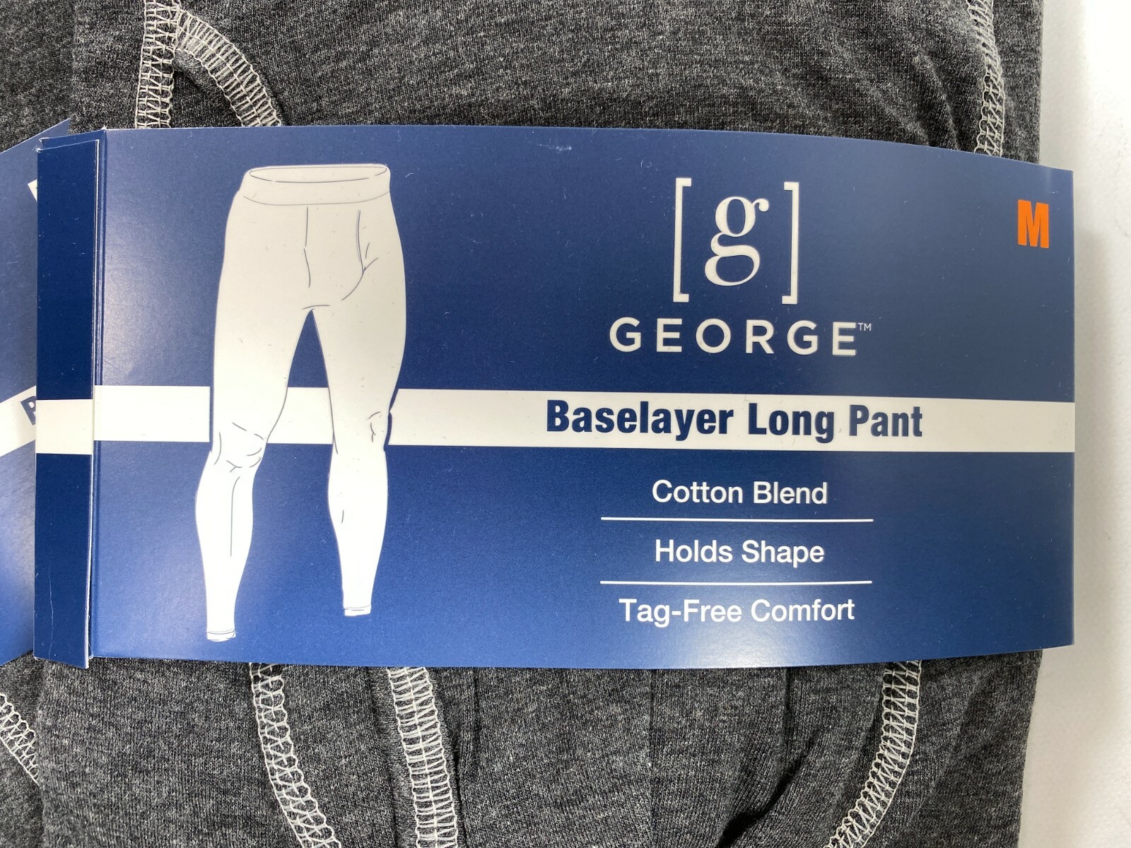 Mens George Charcoal Heather Cotton Blend Baselayer Long Pant 2 Pair Medium M